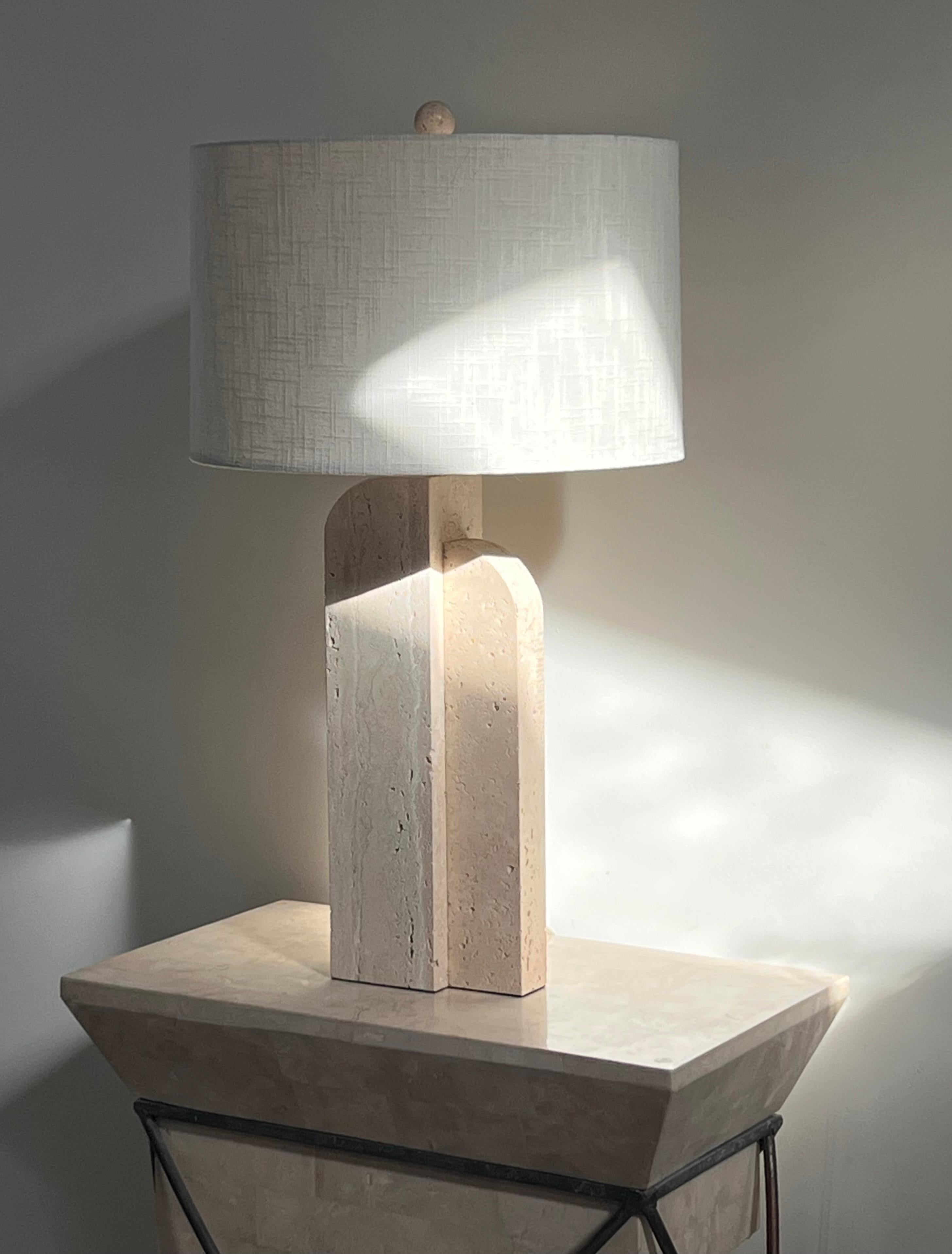 A postmodern travertine table lamp, late 20th century In Good Condition In View Park, CA