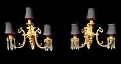 A Pr. Of Antique French Gilt Bronze Belle Epoch Three Light Electrified Sconces