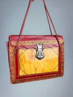 A precious red Leather Reticule purse with tortoiseshell inlay - England C. 1836