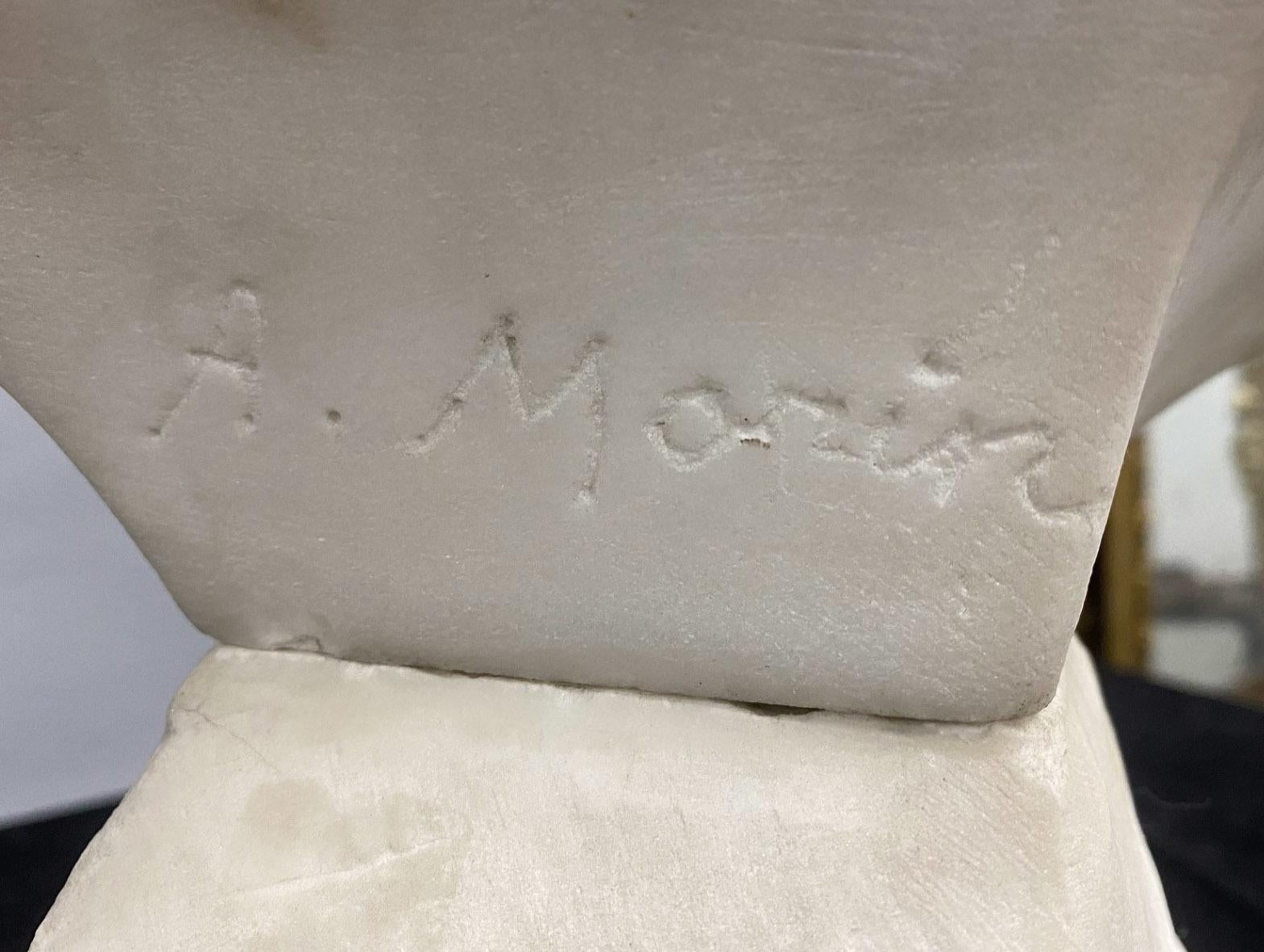 A Pretty Early 20th Century White Carrara Marble Bust of a Woman by Morin For Sale 1
