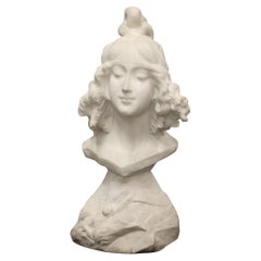 Bonito busto de mujer en mármol blanco de carrara de principios del siglo XX, obra de Morin
