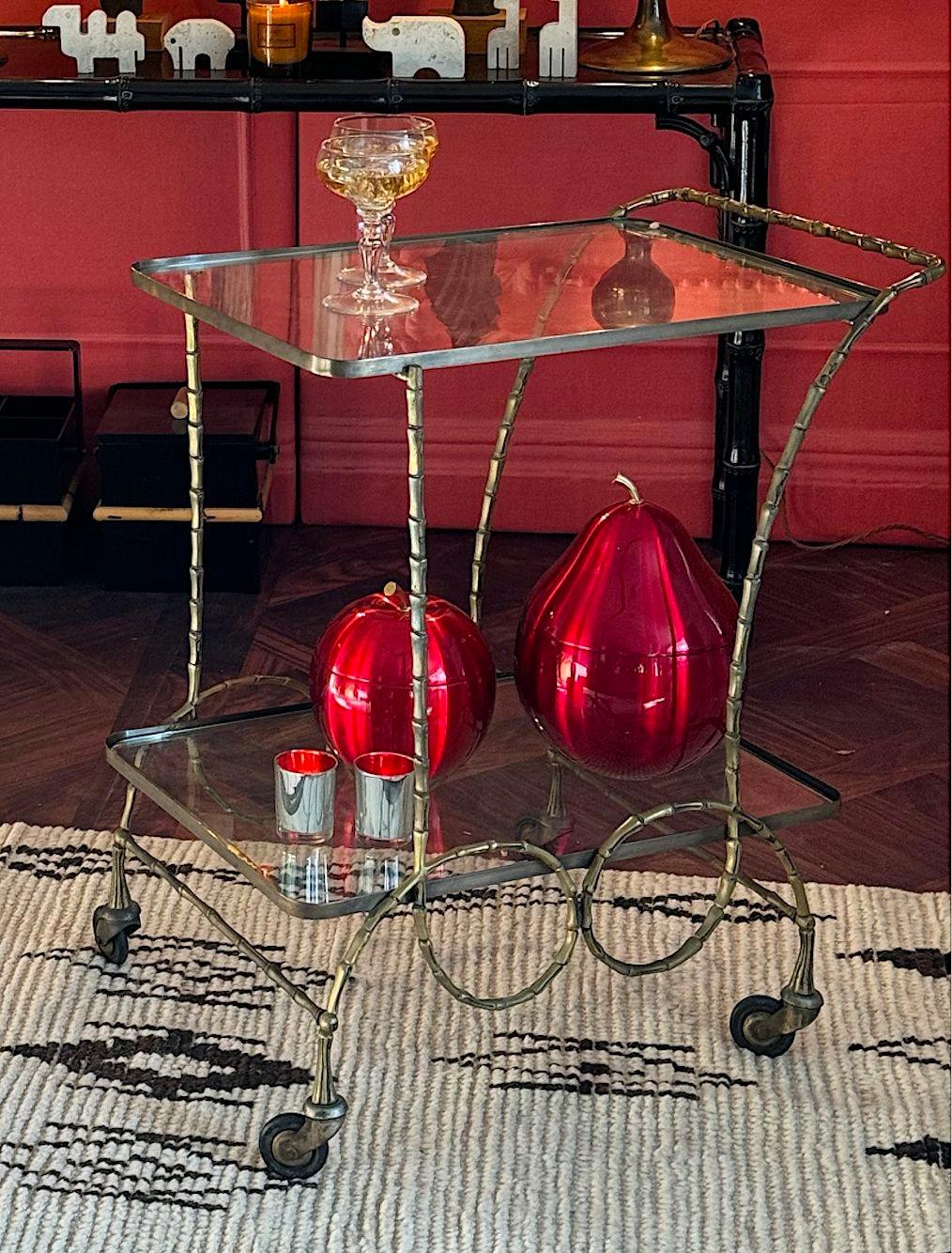 Un grazioso carrello da bar francese degli anni '50 in ottone finto bambù di Maison Baques in vendita 5
