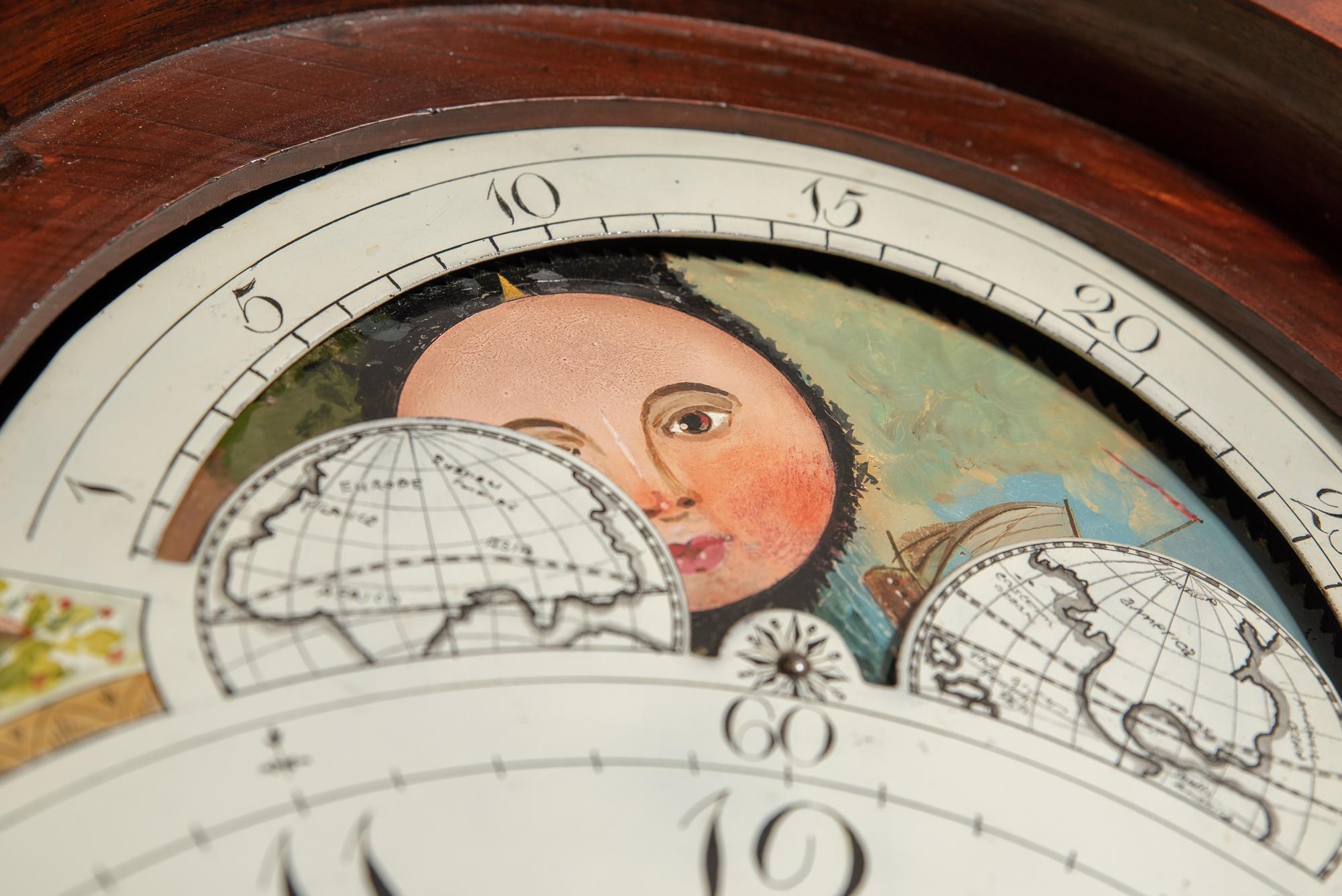 Georgian Pretty Moon Phase Mahogany Clock by George Stephenson of Warminster England