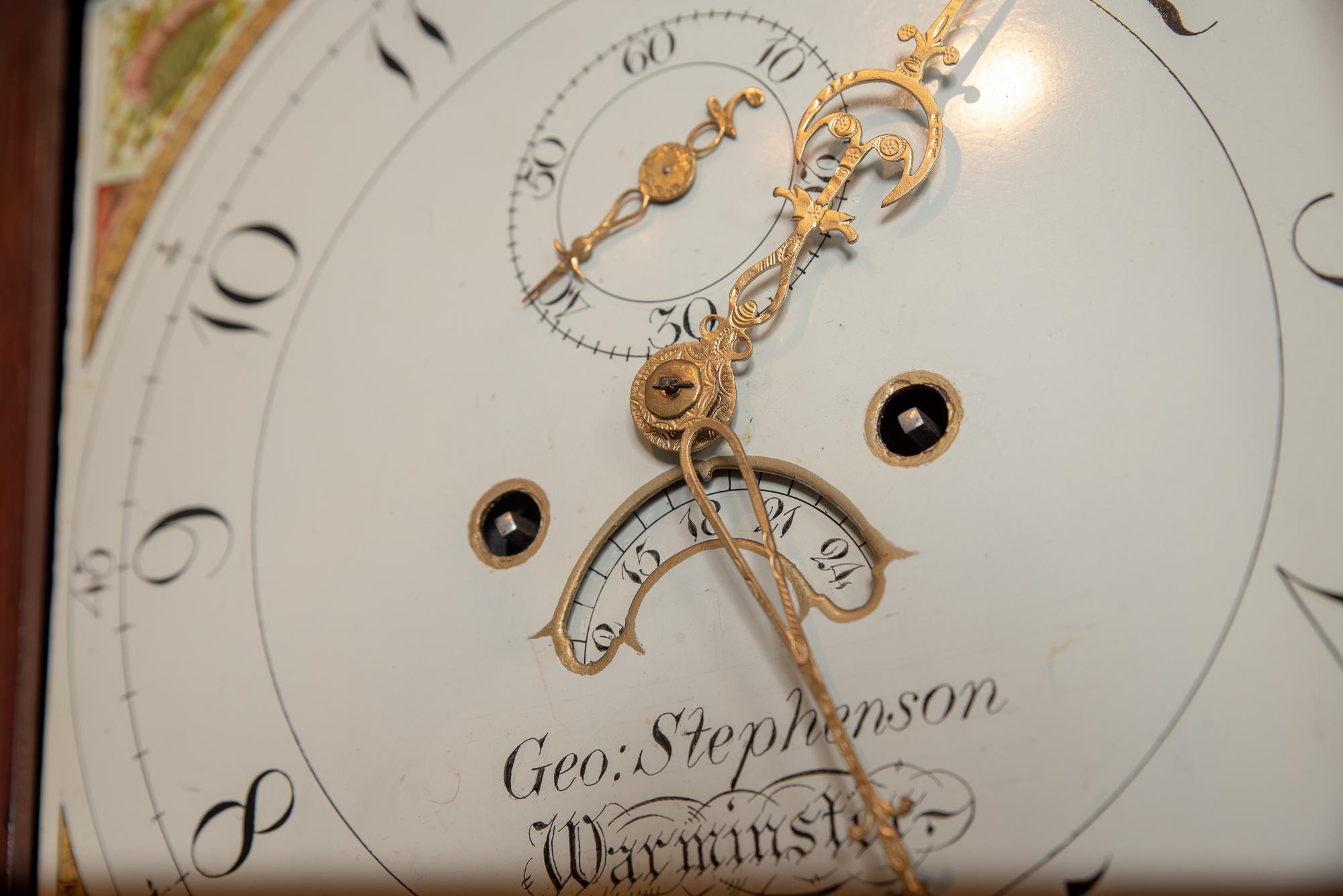 Polished Pretty Moon Phase Mahogany Clock by George Stephenson of Warminster England