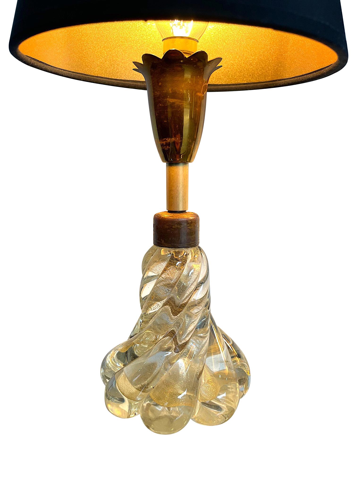 Mid-Century Modern Pretty Pair of 1950s Barovier & Toso Lamps with Murano Twisted Glass Base