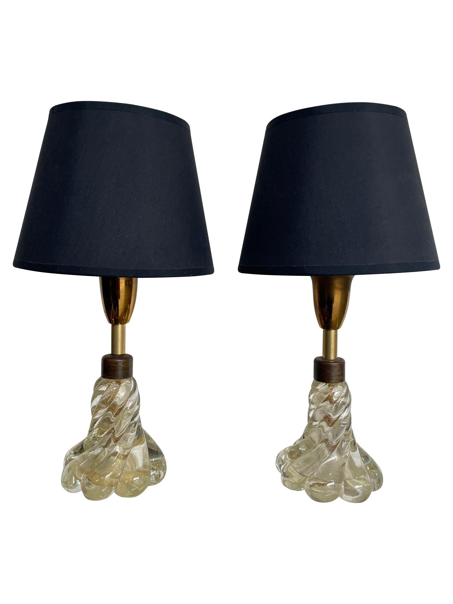 Italian Pretty Pair of 1950s Barovier & Toso Lamps with Murano Twisted Glass Base