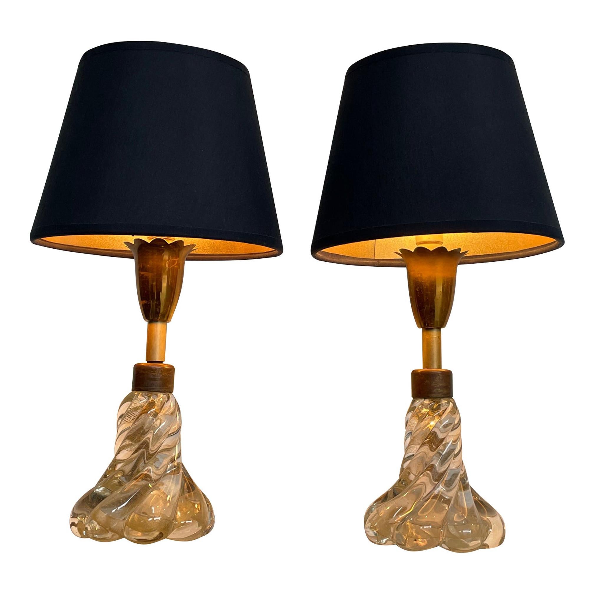 Pretty Pair of 1950s Barovier & Toso Lamps with Murano Twisted Glass Base