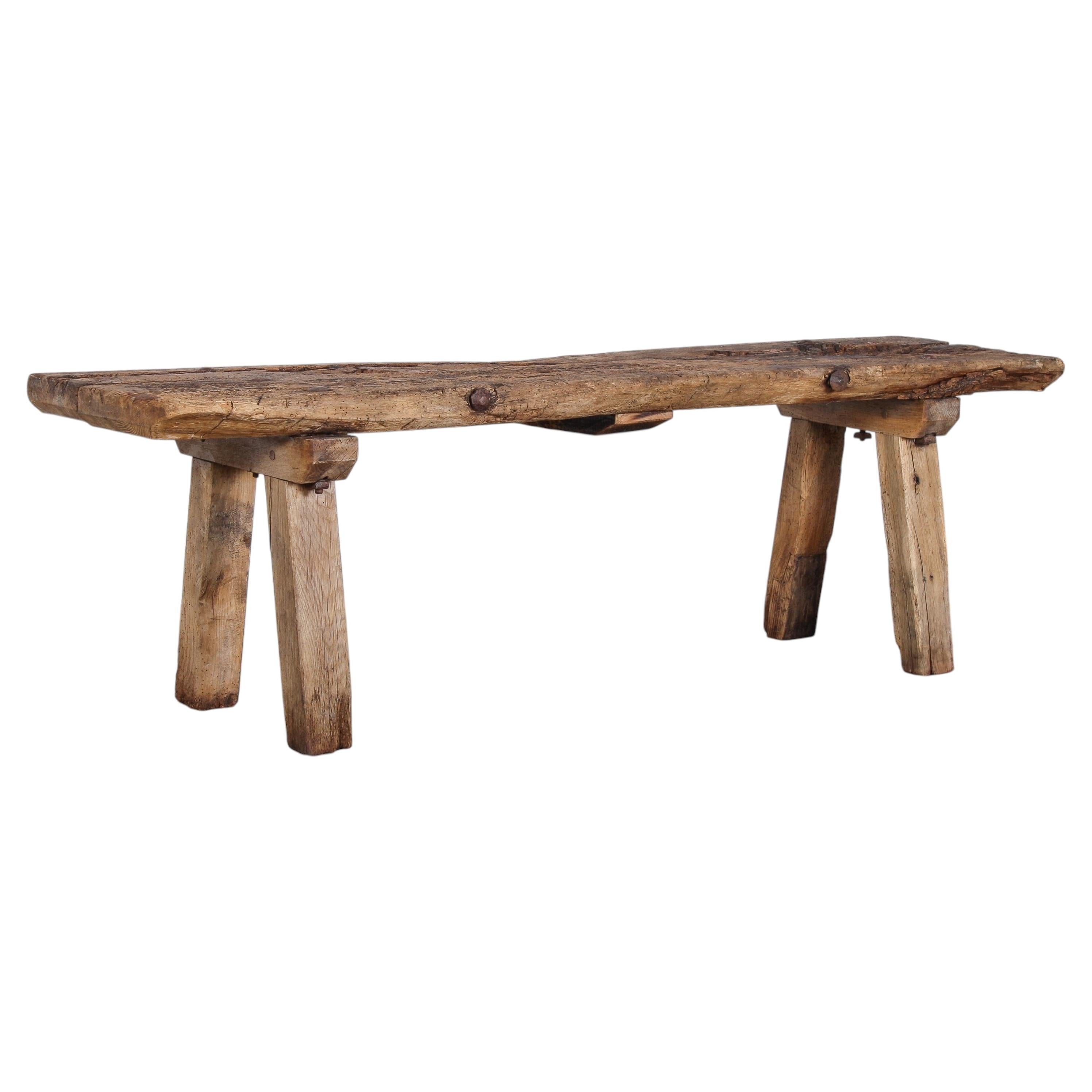 A Primitive 19th Century Elm Pig Bench Seat 5ft Long