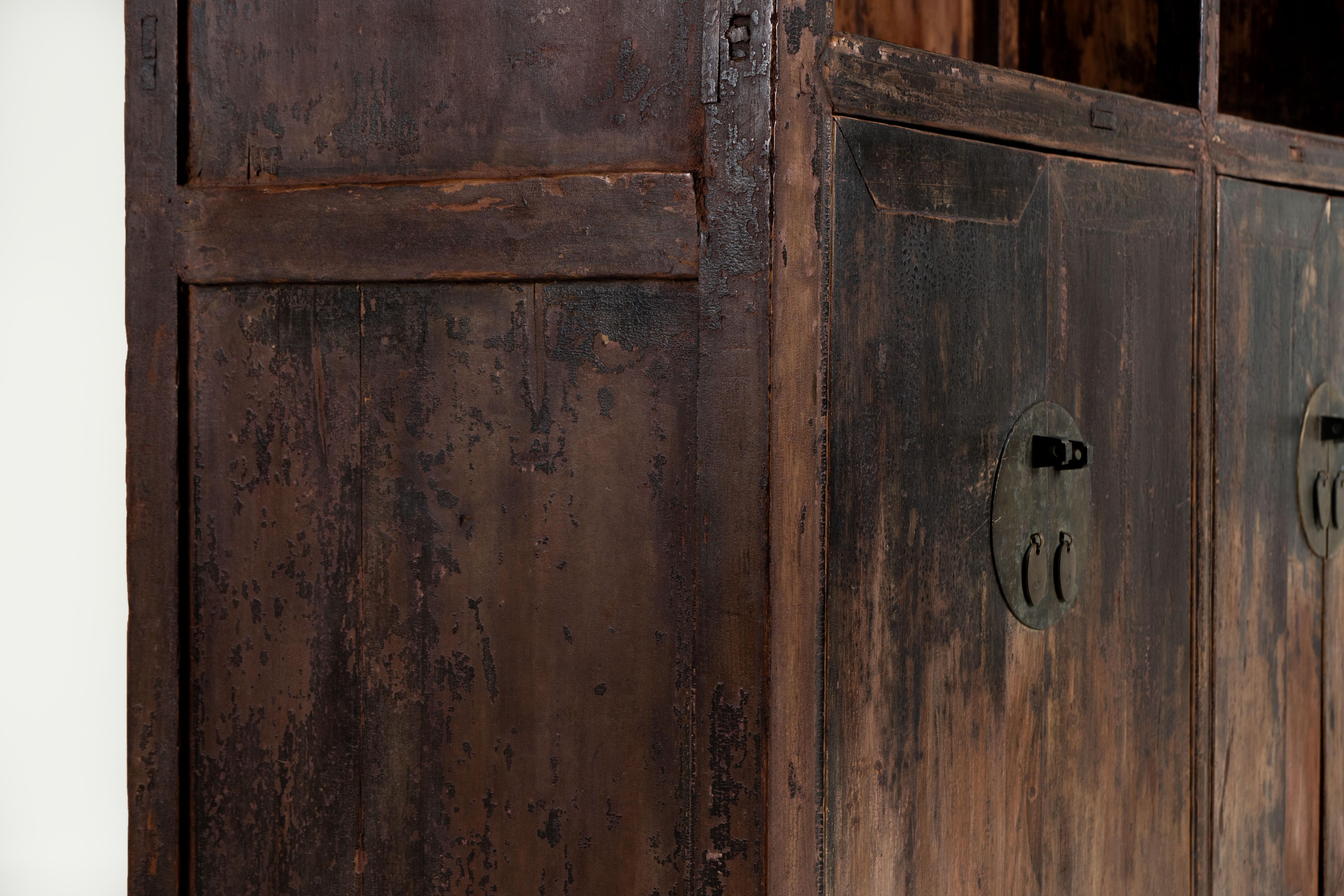 A Primitive Chinese Elm Bookcase with Open Shelving For Sale 8
