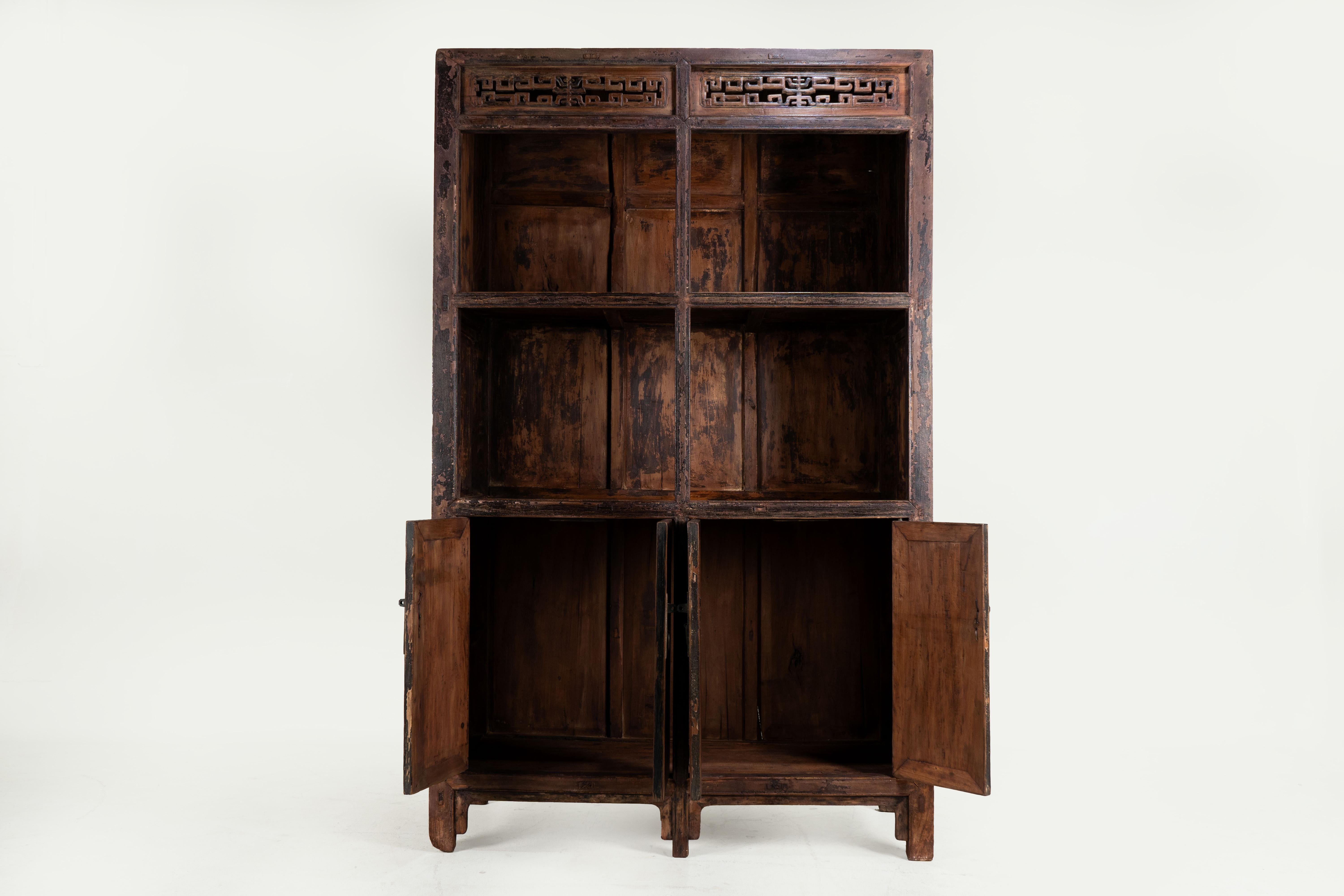 Qing A Primitive Chinese Elm Bookcase with Open Shelving For Sale