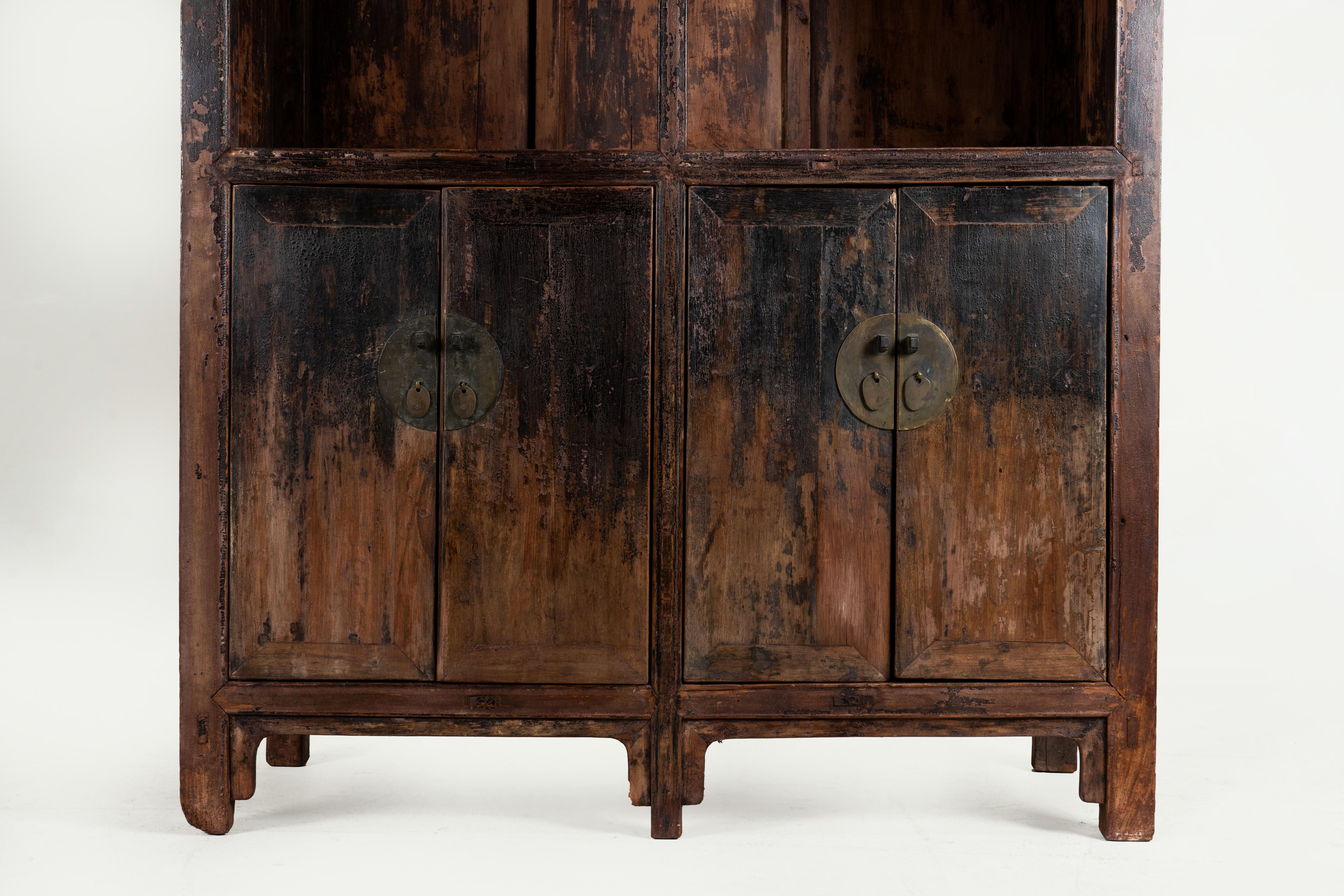 A Primitive Chinese Elm Bookcase with Open Shelving For Sale 2