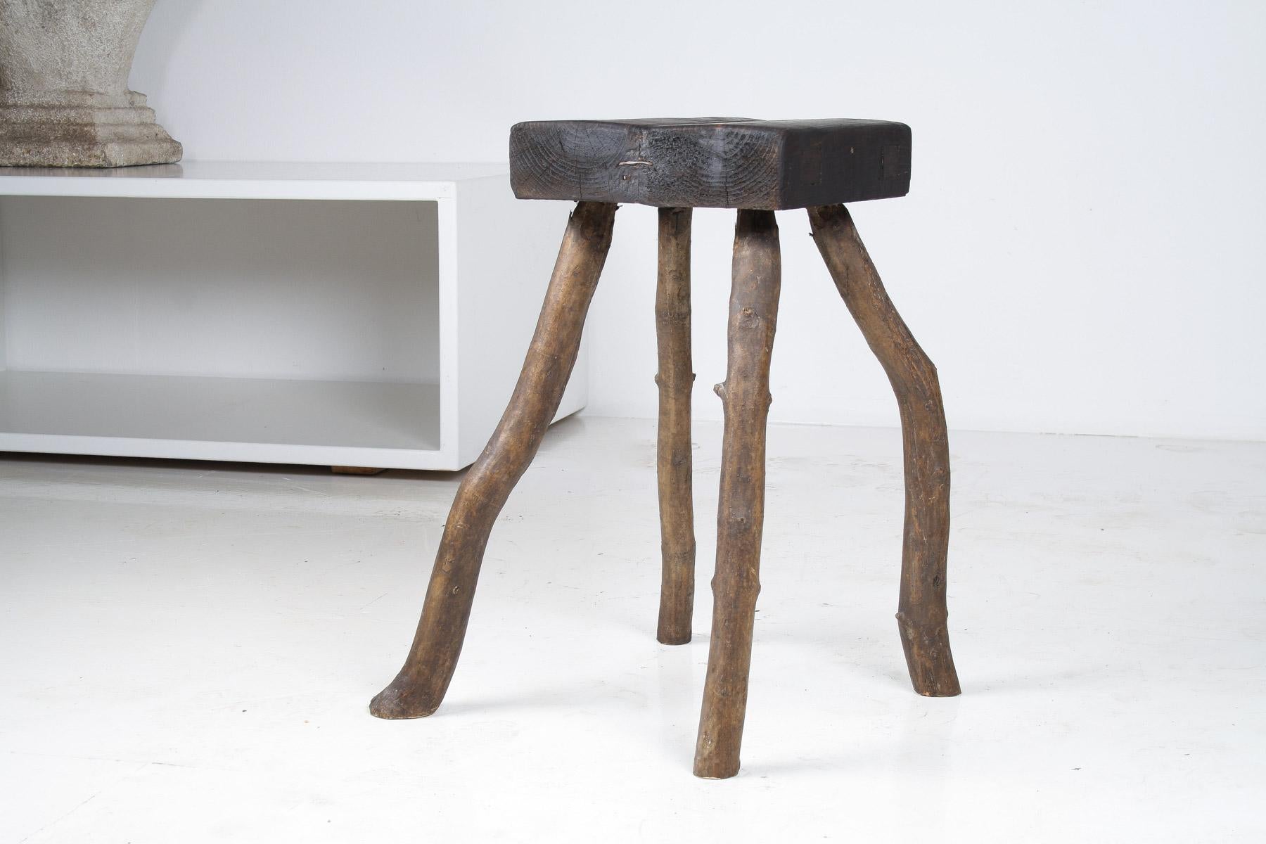 A Primitive Organic Wooden Vernacular Wabi Sabi Side Table or Stool 9