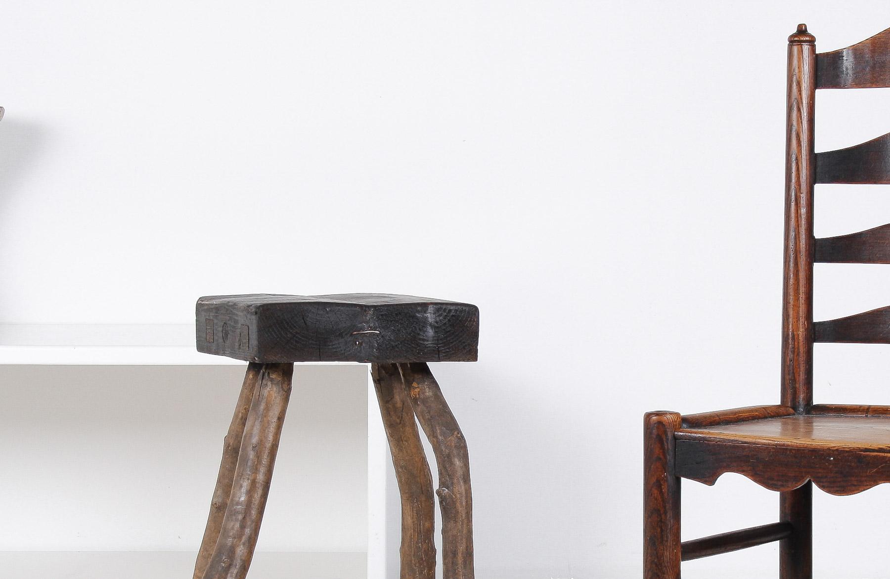 A Primitive Organic Wooden Vernacular Wabi Sabi Side Table or Stool 11