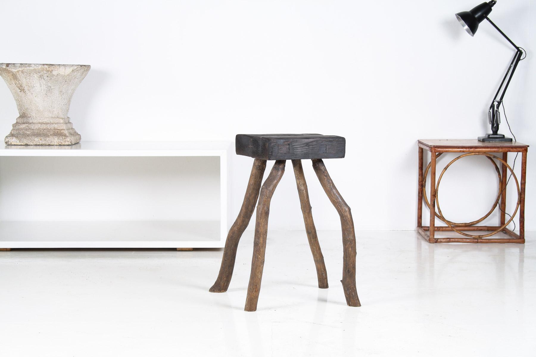Unknown A Primitive Organic Wooden Vernacular Wabi Sabi Side Table or Stool
