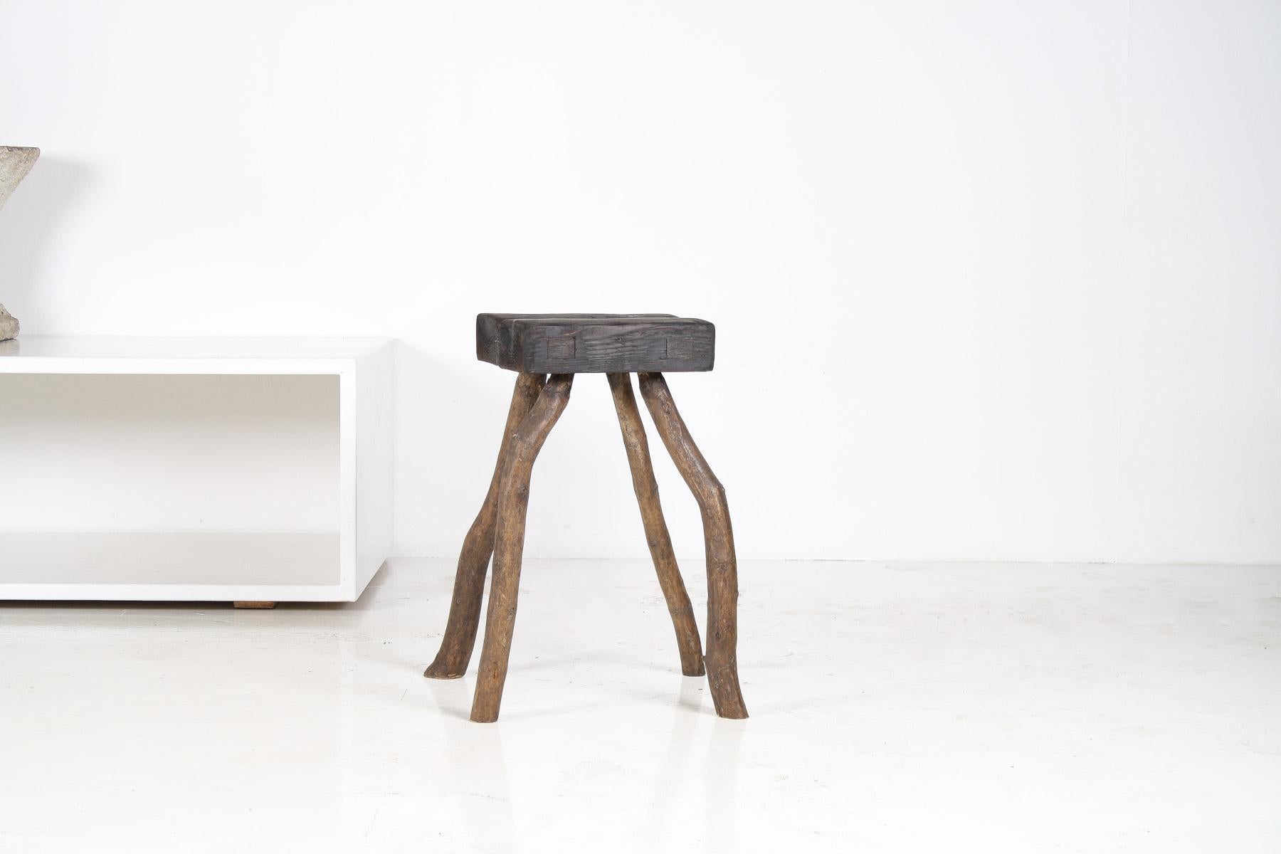 Hand-Crafted A Primitive Organic Wooden Vernacular Wabi Sabi Side Table or Stool