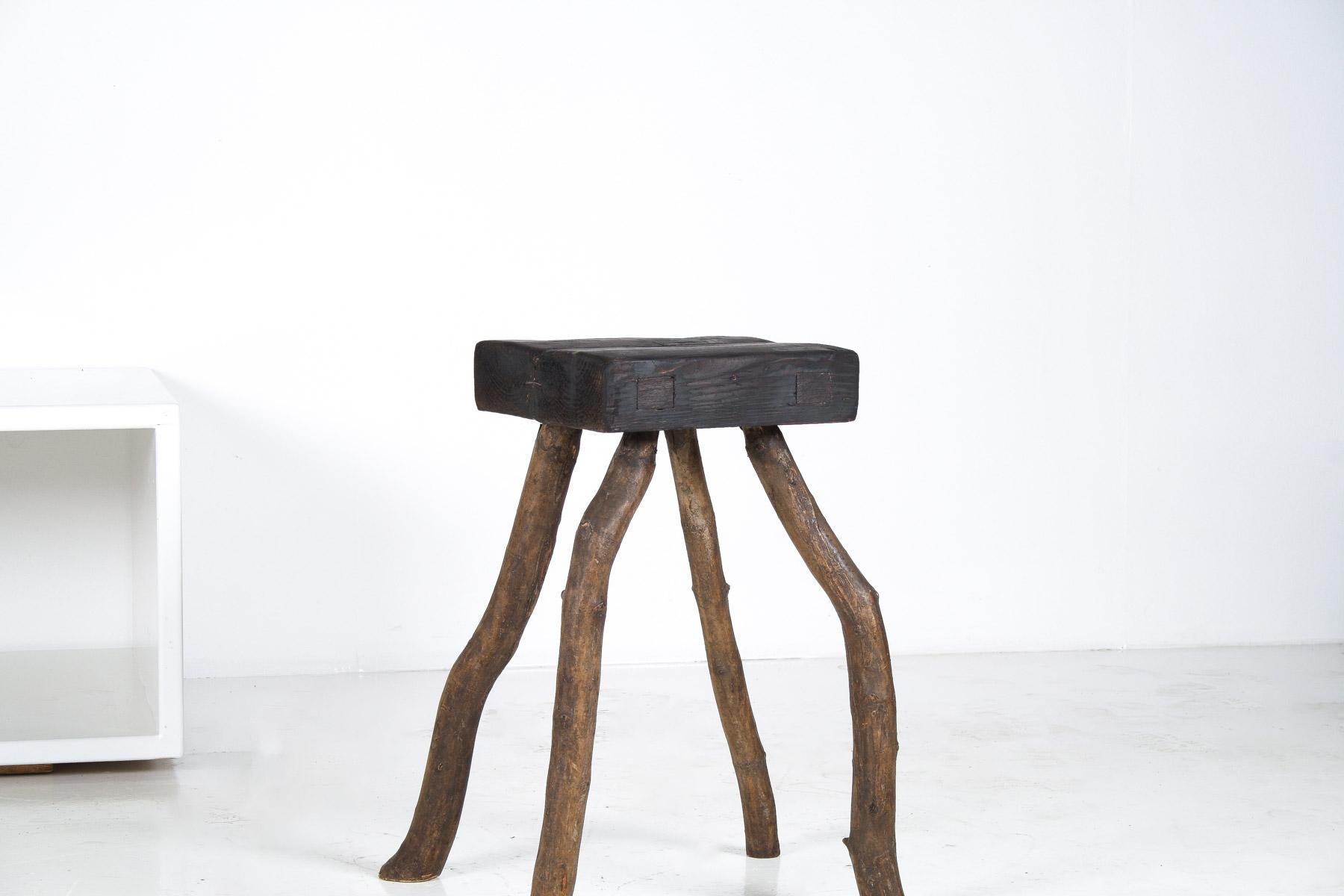 A Primitive Organic Wooden Vernacular Wabi Sabi Side Table or Stool In Good Condition In Llanbrynmair, GB