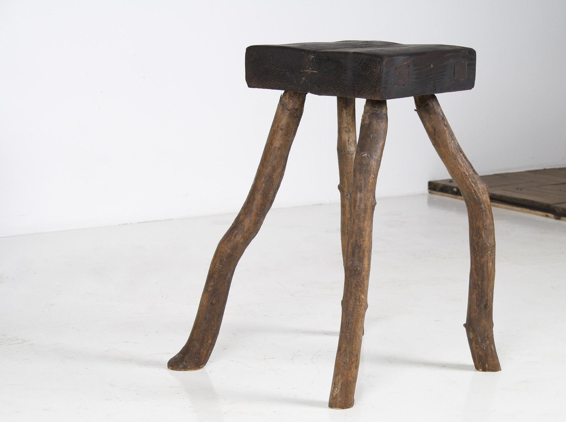 20th Century A Primitive Organic Wooden Vernacular Wabi Sabi Side Table or Stool