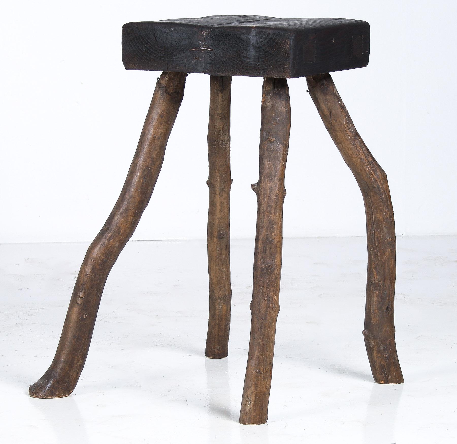 A Primitive Organic Wooden Vernacular Wabi Sabi Side Table or Stool 1