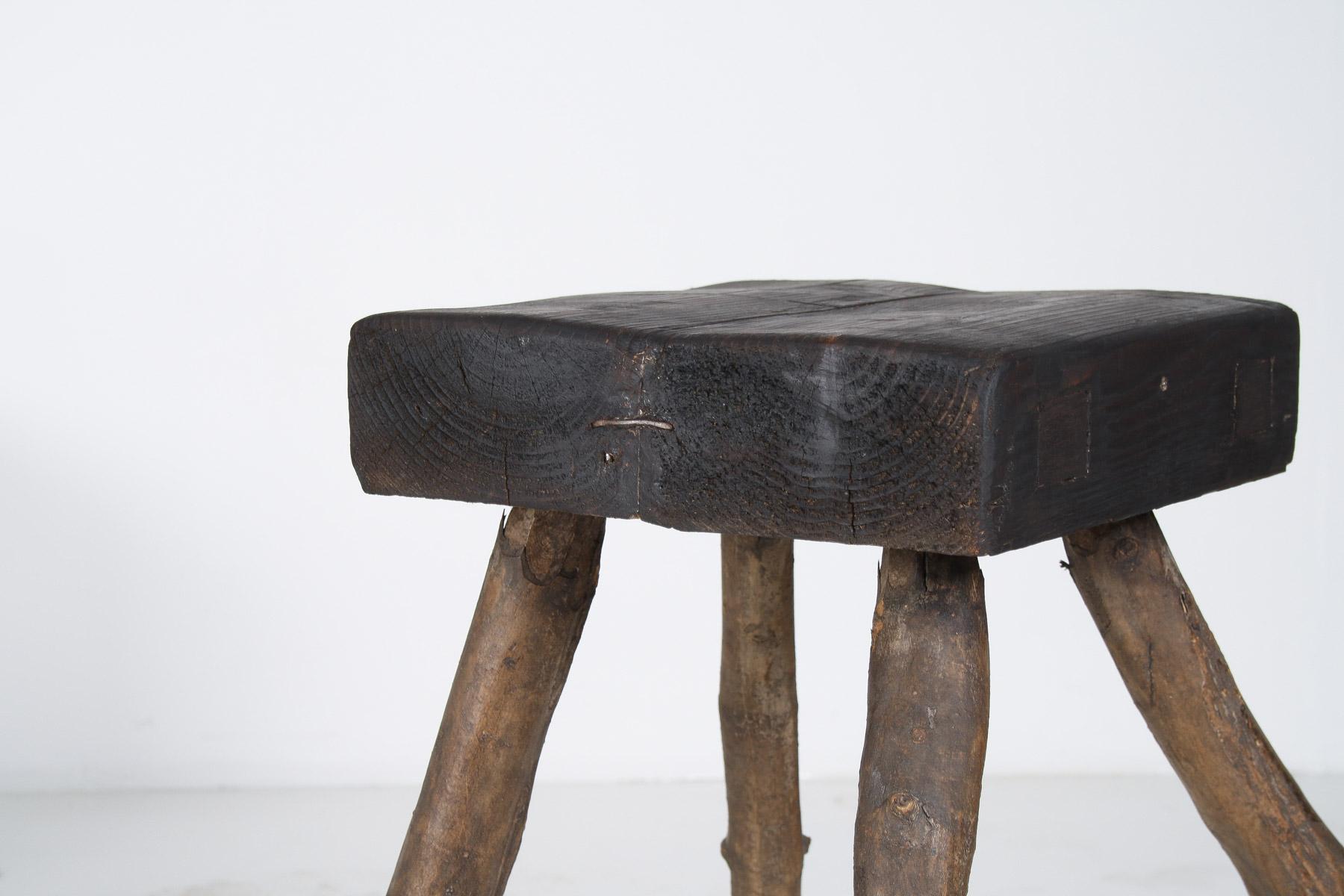 A Primitive Organic Wooden Vernacular Wabi Sabi Side Table or Stool 2