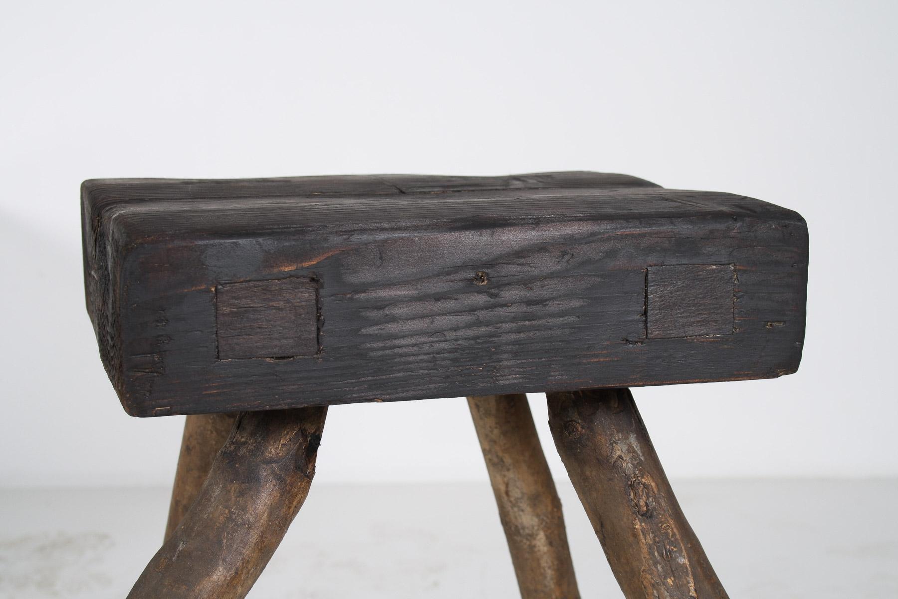 A Primitive Organic Wooden Vernacular Wabi Sabi Side Table or Stool 3