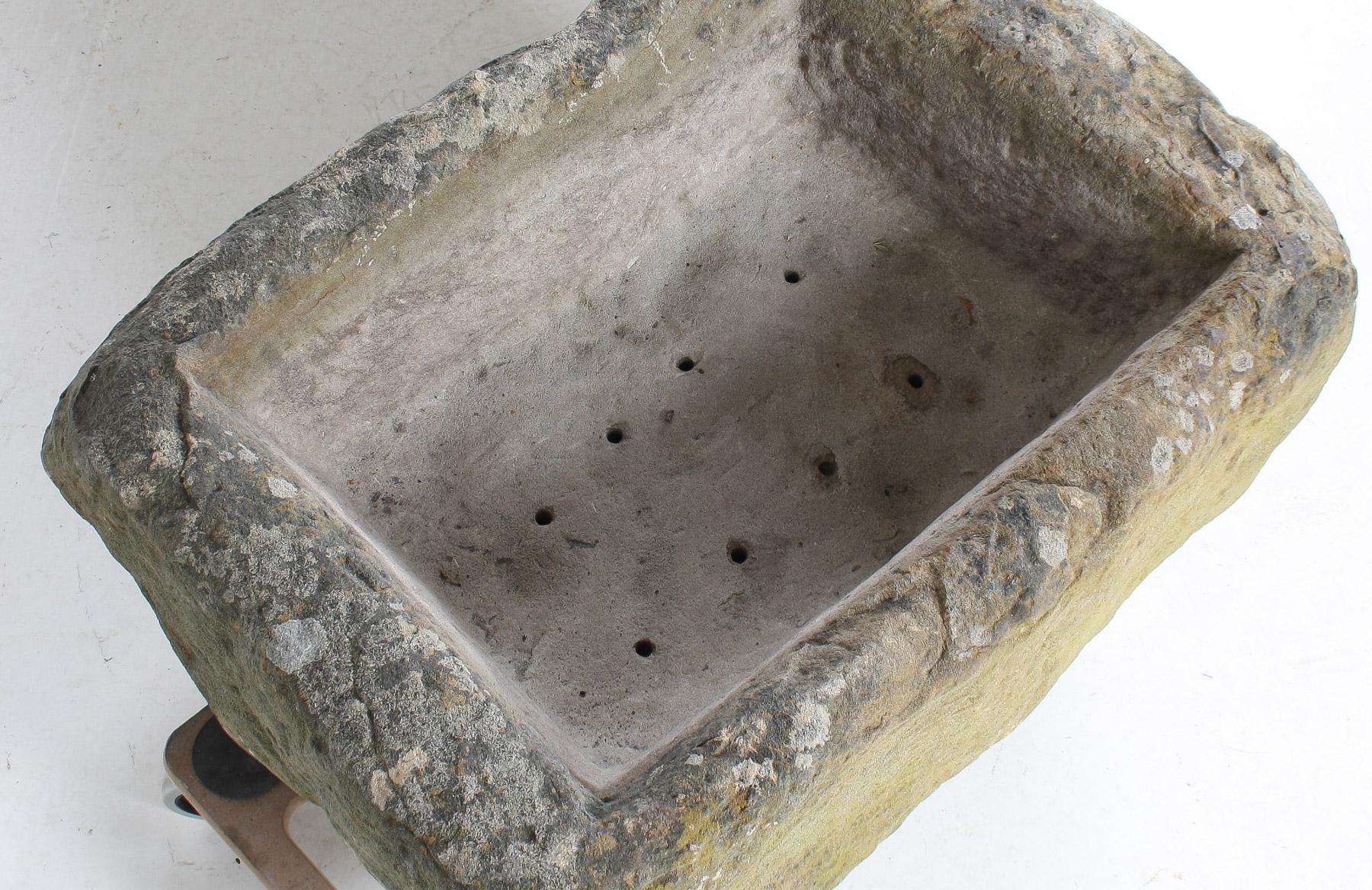 A Primitive Pair of Stone Trough Garden Planters with Weathered Patina For Sale 13