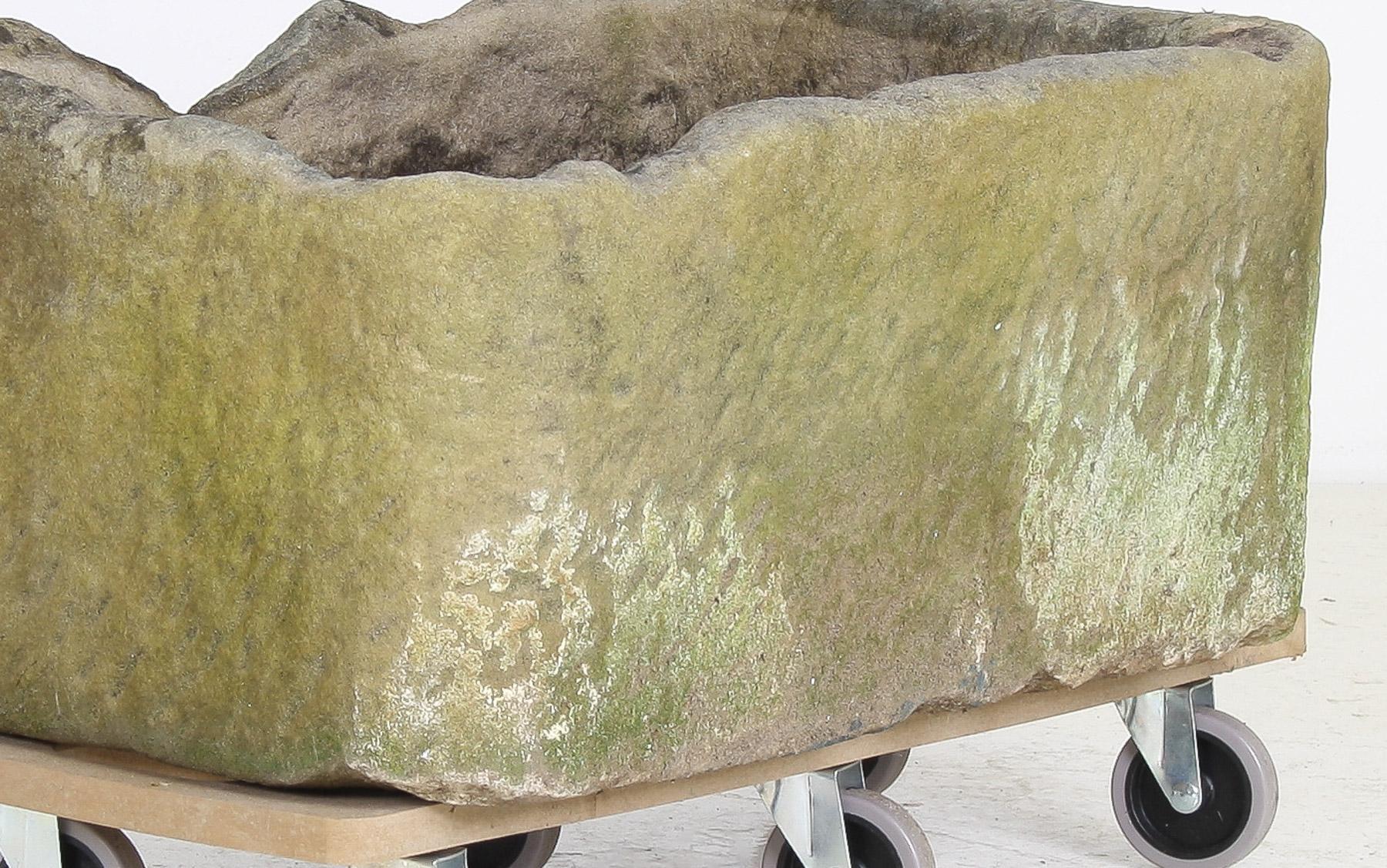 A Primitive Pair of Stone Trough Garden Planters with Weathered Patina For Sale 1