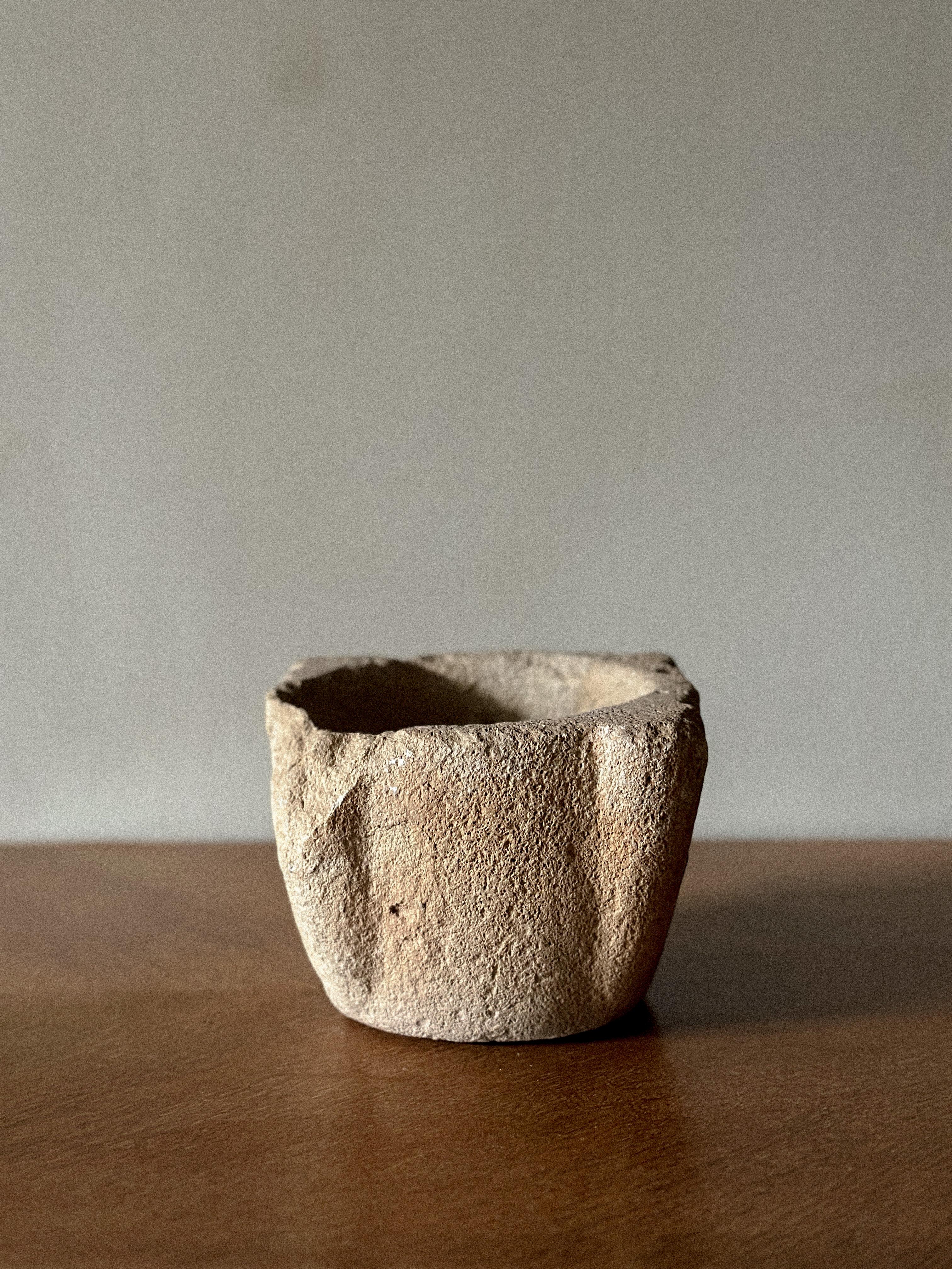 Spanish A Primitive Wabi Sabi Hand-Carved Stone Mortar, Spain, Early 20th Century   For Sale