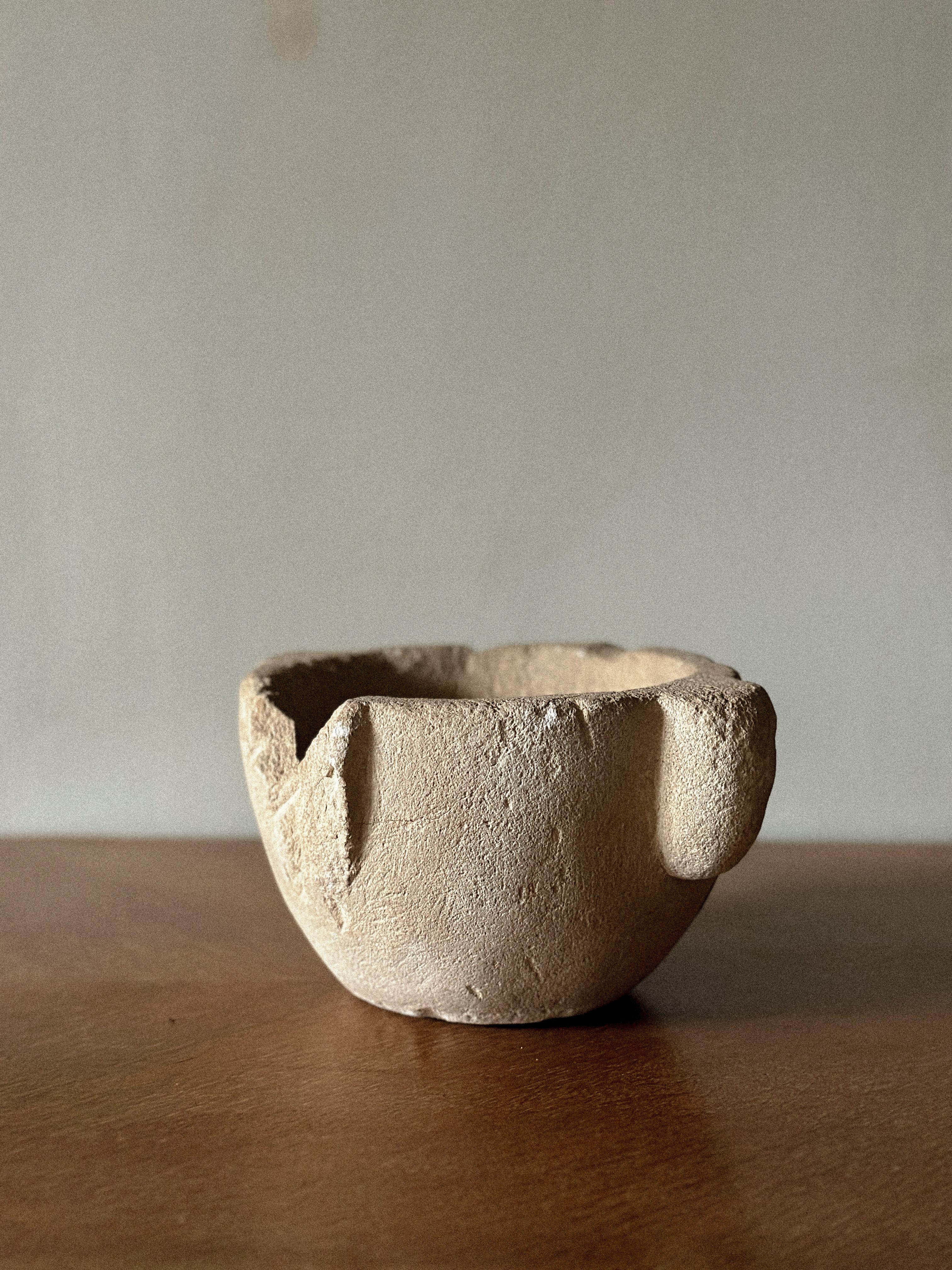 A Primitive Wabi Sabi Hand-Carved Stone Mortar, Spain, Early 20th Century   For Sale 1