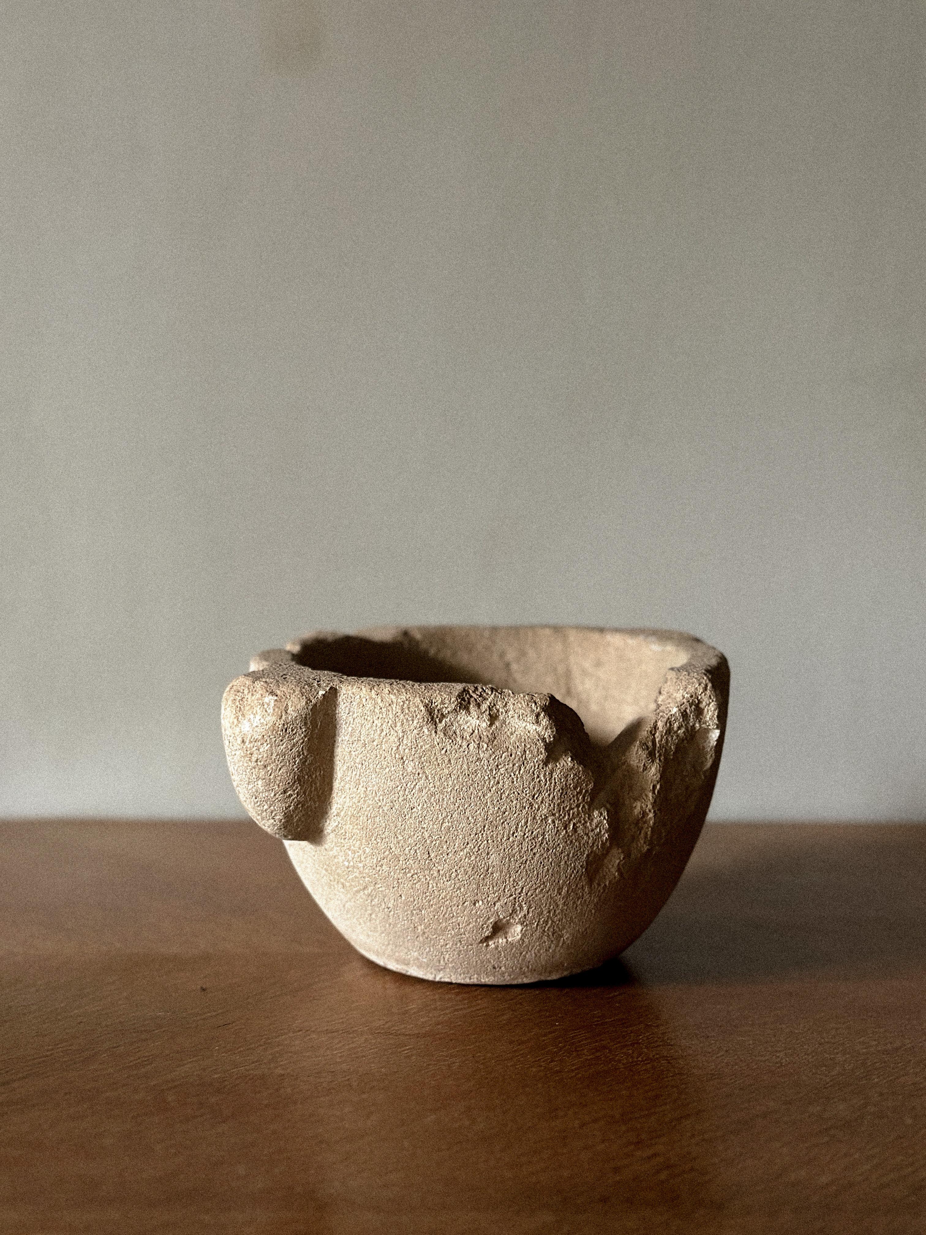 A Primitive Wabi Sabi Hand-Carved Stone Mortar, Spain, Early 20th Century   For Sale 2