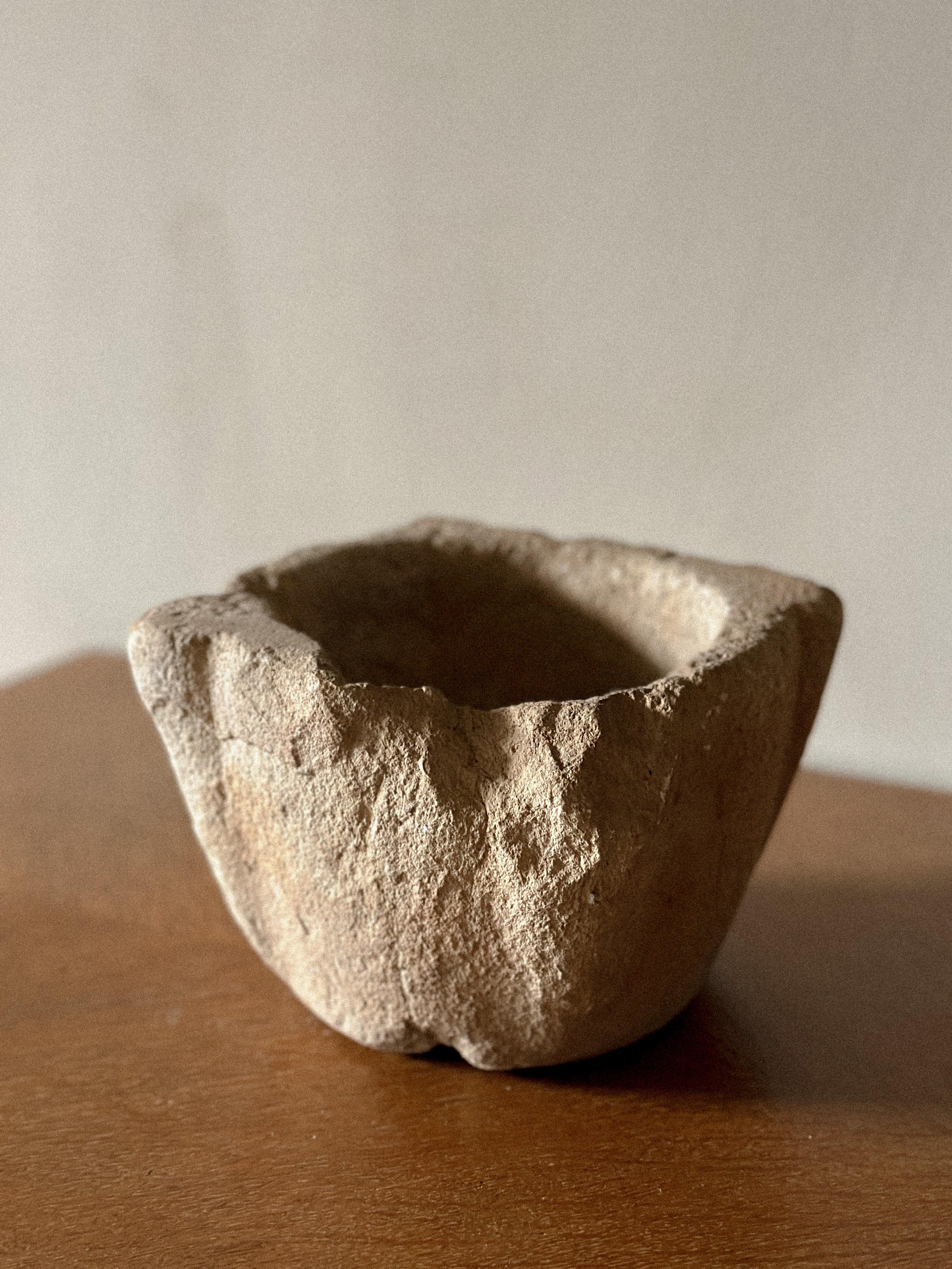 A Primitive Wabi Sabi Hand-Carved Stone Mortar, Spain, Early 20th Century   For Sale 2