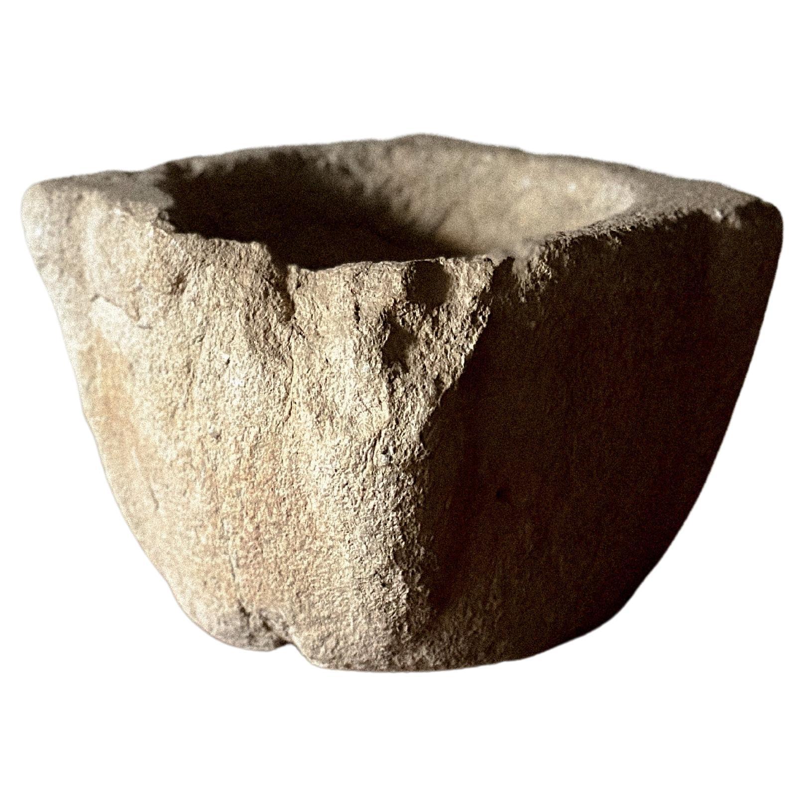 A Primitive Wabi Sabi Hand-Carved Stone Mortar, Spain, Early 20th Century   For Sale