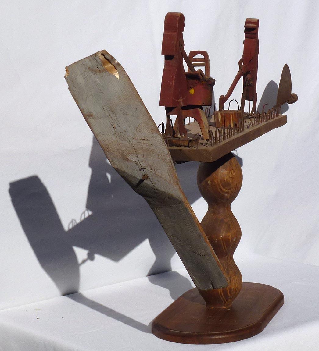Primitive Whirligig with a Man Chopping Wood and a Woman Scrubbing Laundry For Sale 4