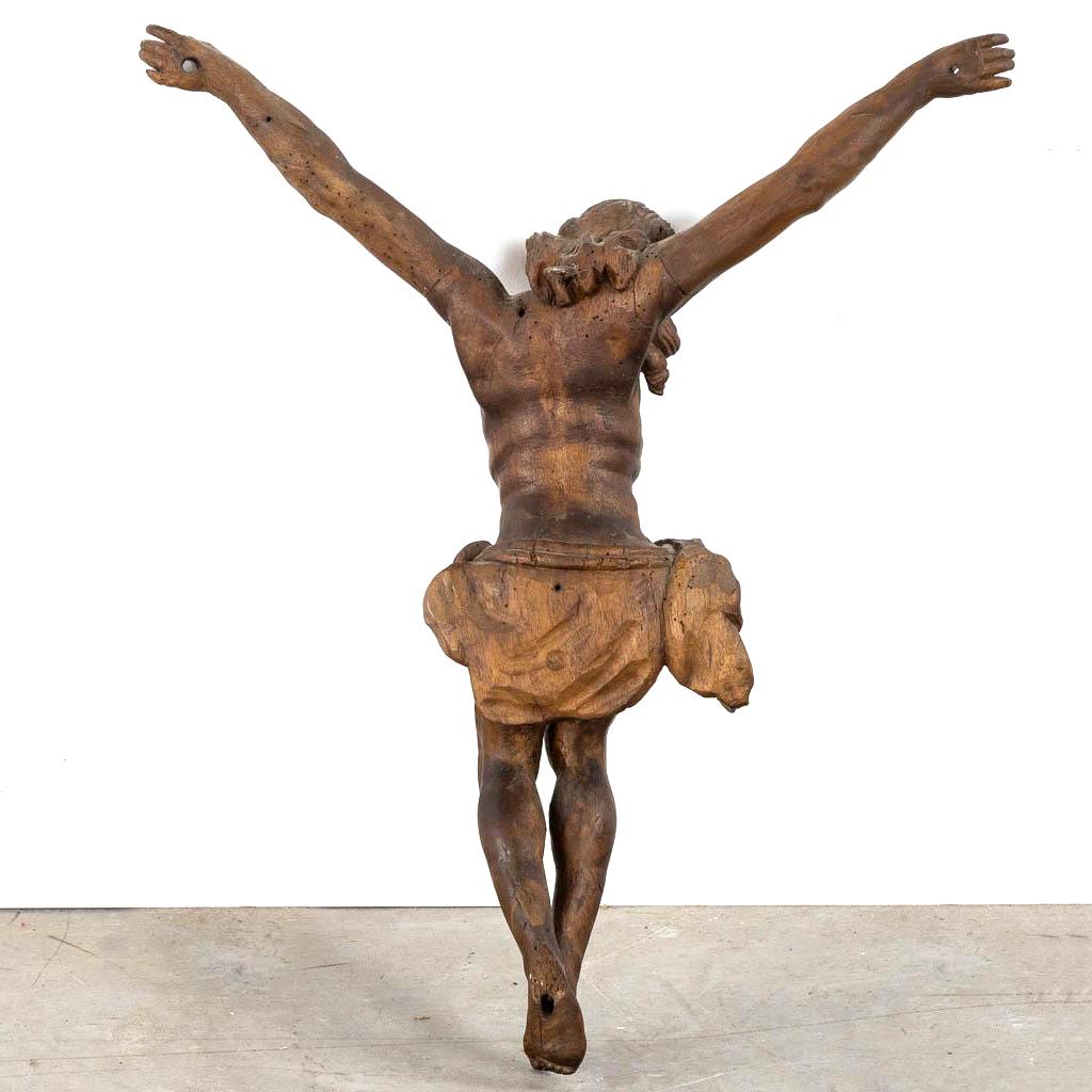 Walnut A Rustic Wooden 17th century Baroque Flemish Corpus of Christ For Sale