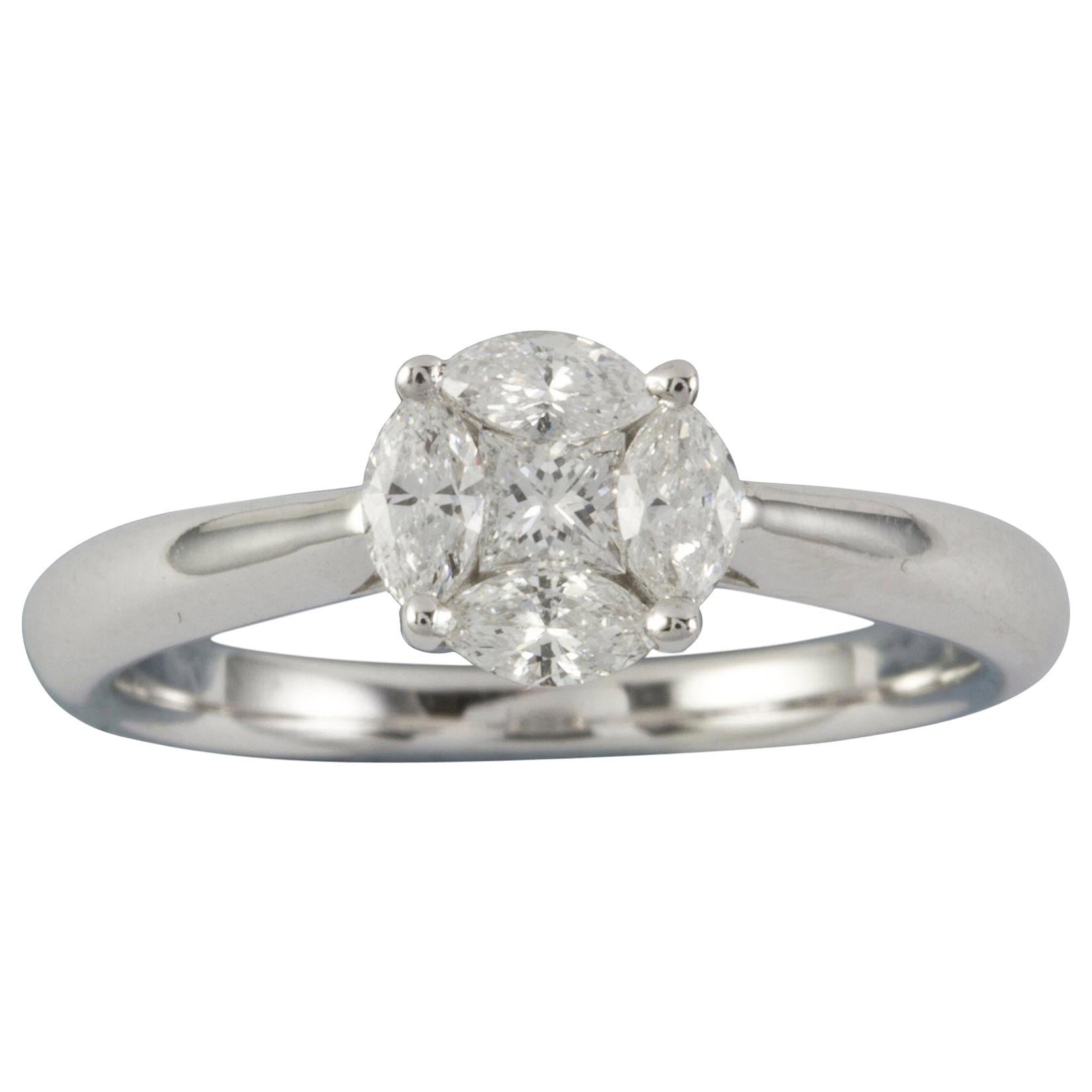 A Princess and Marquise-Cut Diamond Cluster Ring