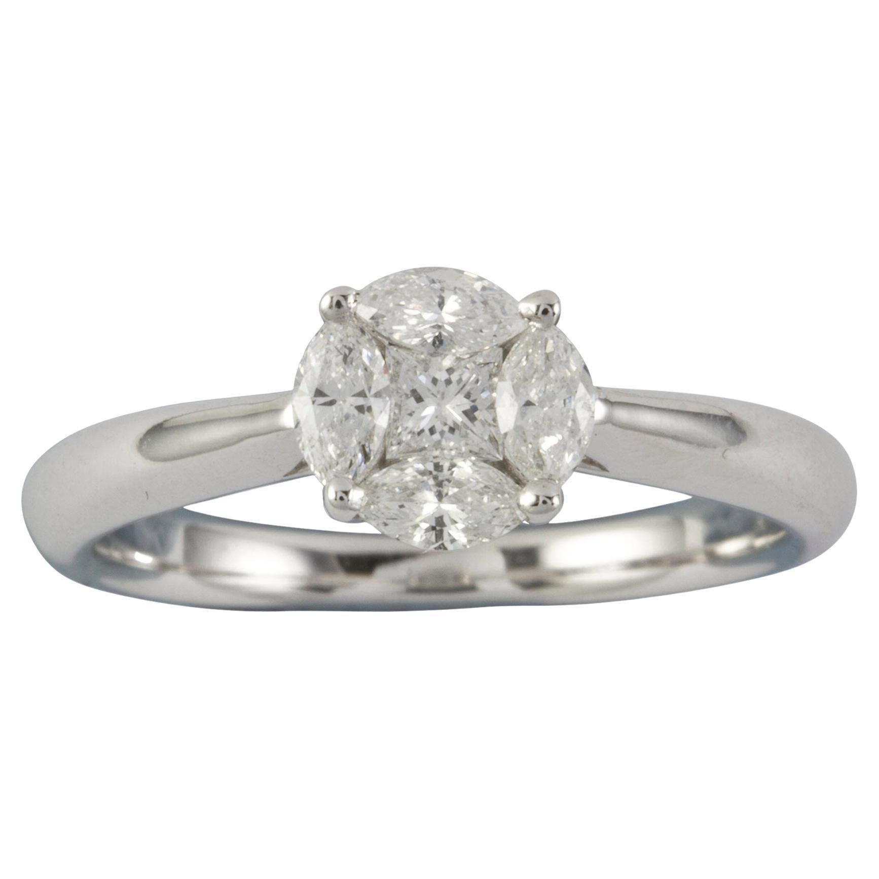 Princess-Cut and Marquise Diamond Cluster Ring For Sale