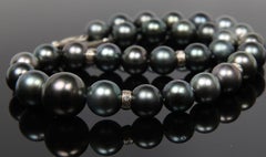 Gray Tahitian Pearls, Diamonds, and White Gold Necklace