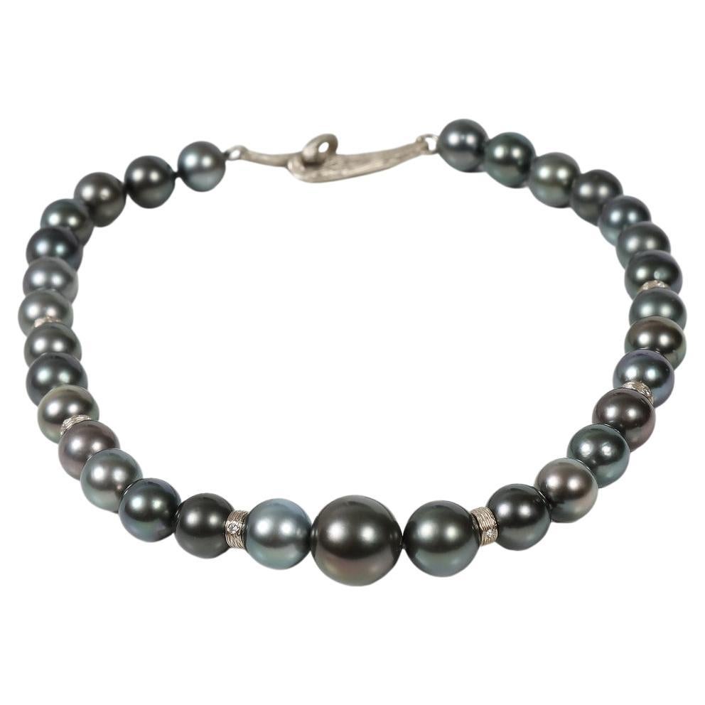 Gray Tahitian Pearls, Diamonds, and White Gold Necklace For Sale