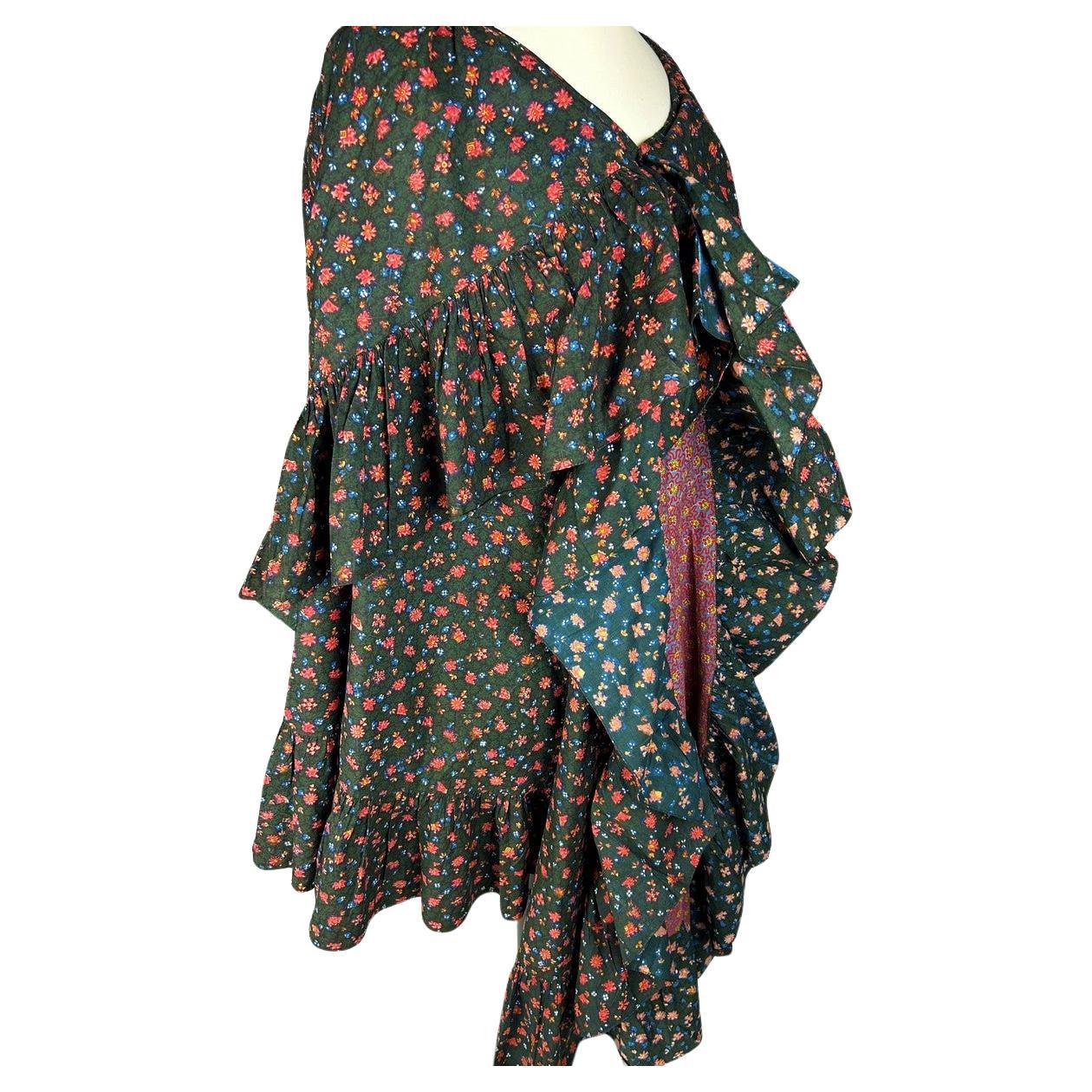 A Printed Cotton cloak Visite in Baton Rompu - Provence Circa 1820-1850 For Sale