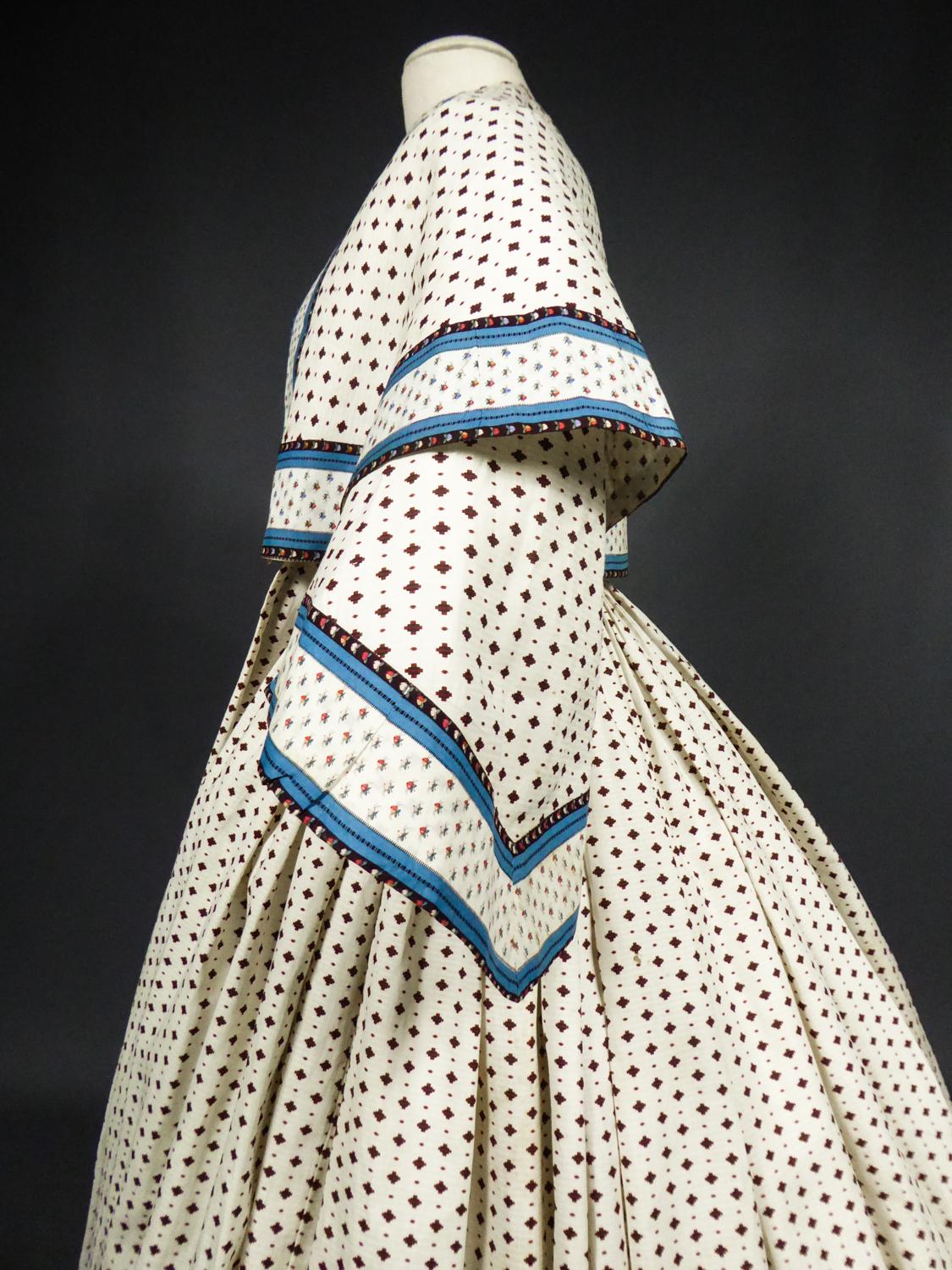 A Printed Cotton Crinoline Day Dress - France Napoleon III Period Circa 1865 2