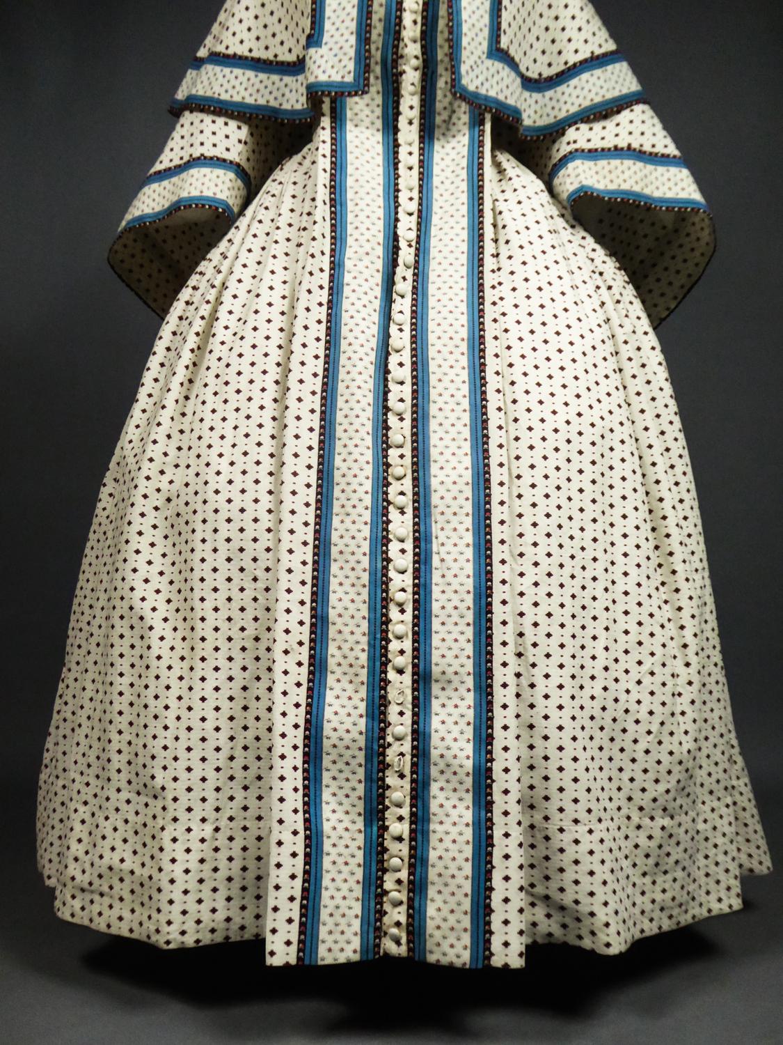 A Printed Cotton Crinoline Day Dress - France Napoleon III Period Circa 1865 8