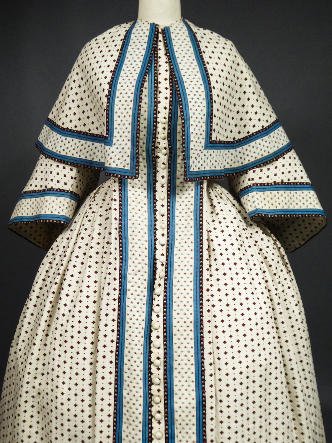 A Printed Cotton Crinoline Day Dress - France Napoleon III Period Circa 1865 9
