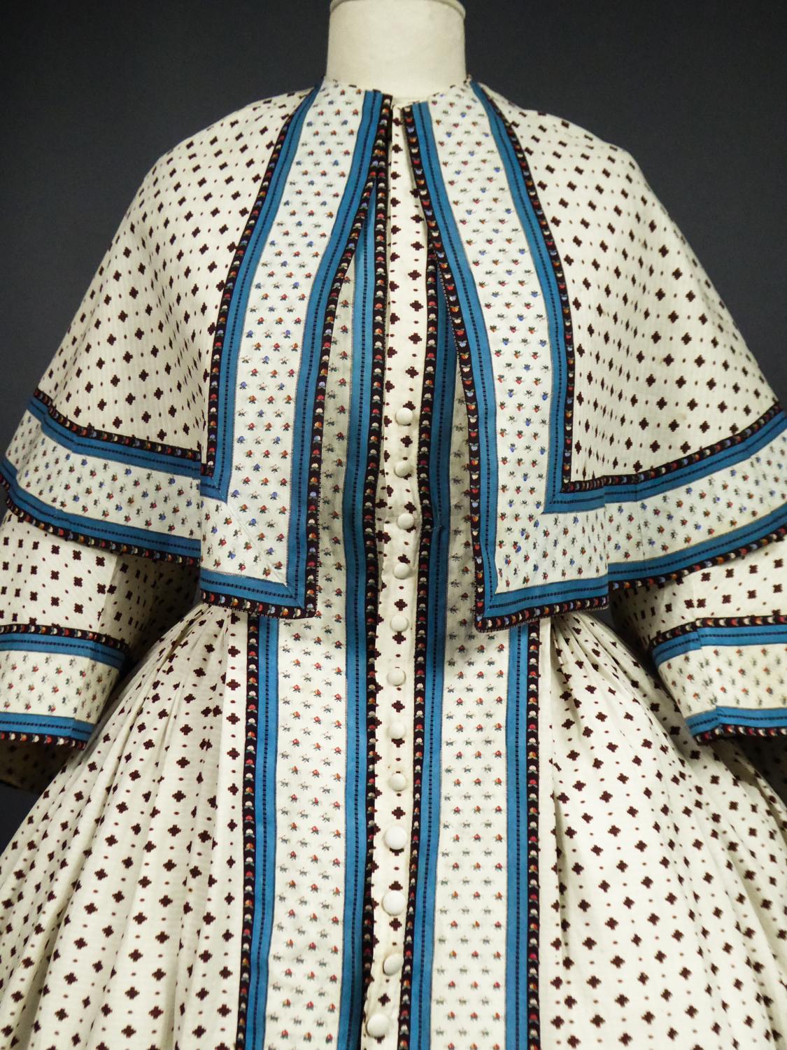A Printed Cotton Crinoline Day Dress - France Napoleon III Period Circa 1865 10