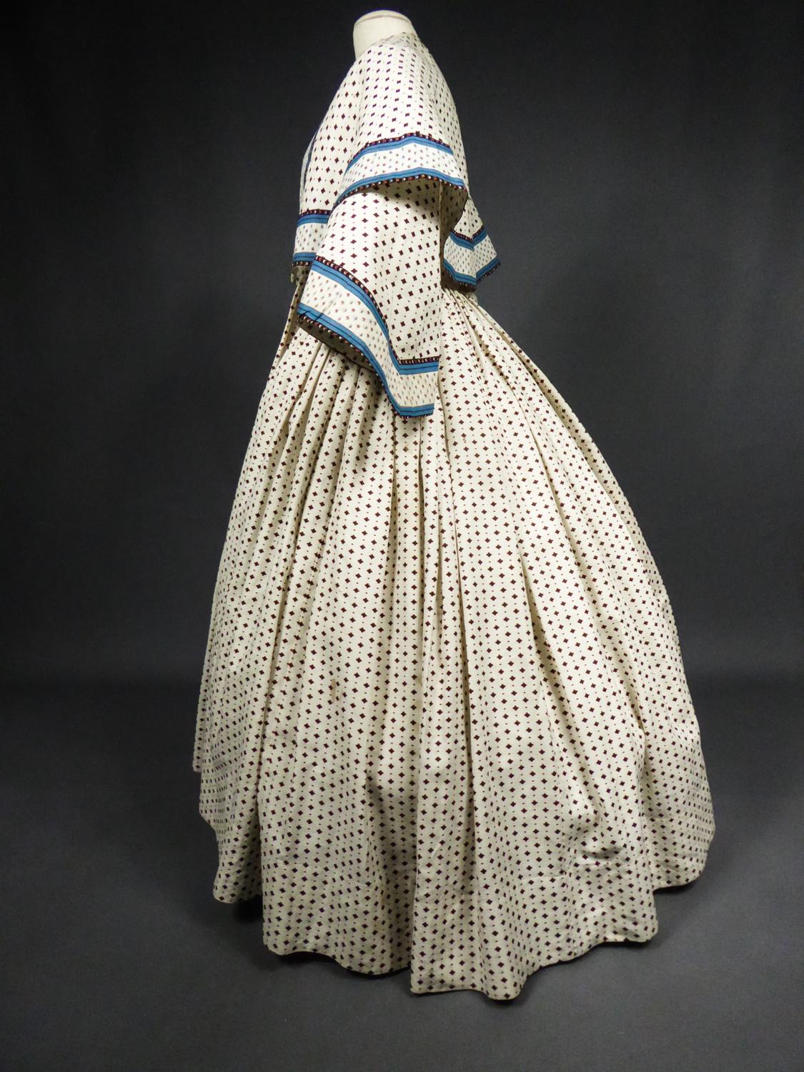 A Printed Cotton Crinoline Day Dress - France Napoleon III Period Circa 1865 1
