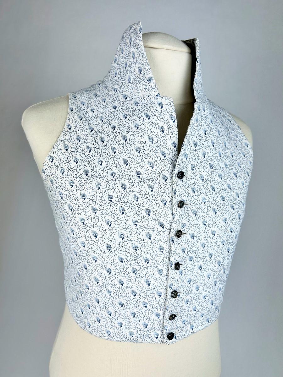Women's or Men's A printed cotton Summer waistcoat - France, Napoleonic Period For Sale