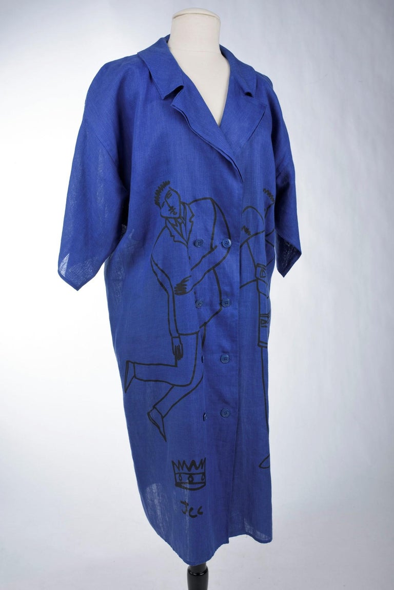A Printed linen Blouse coat Jean-Charles de Castelbajac Ko and Co 1993  For Sale 5