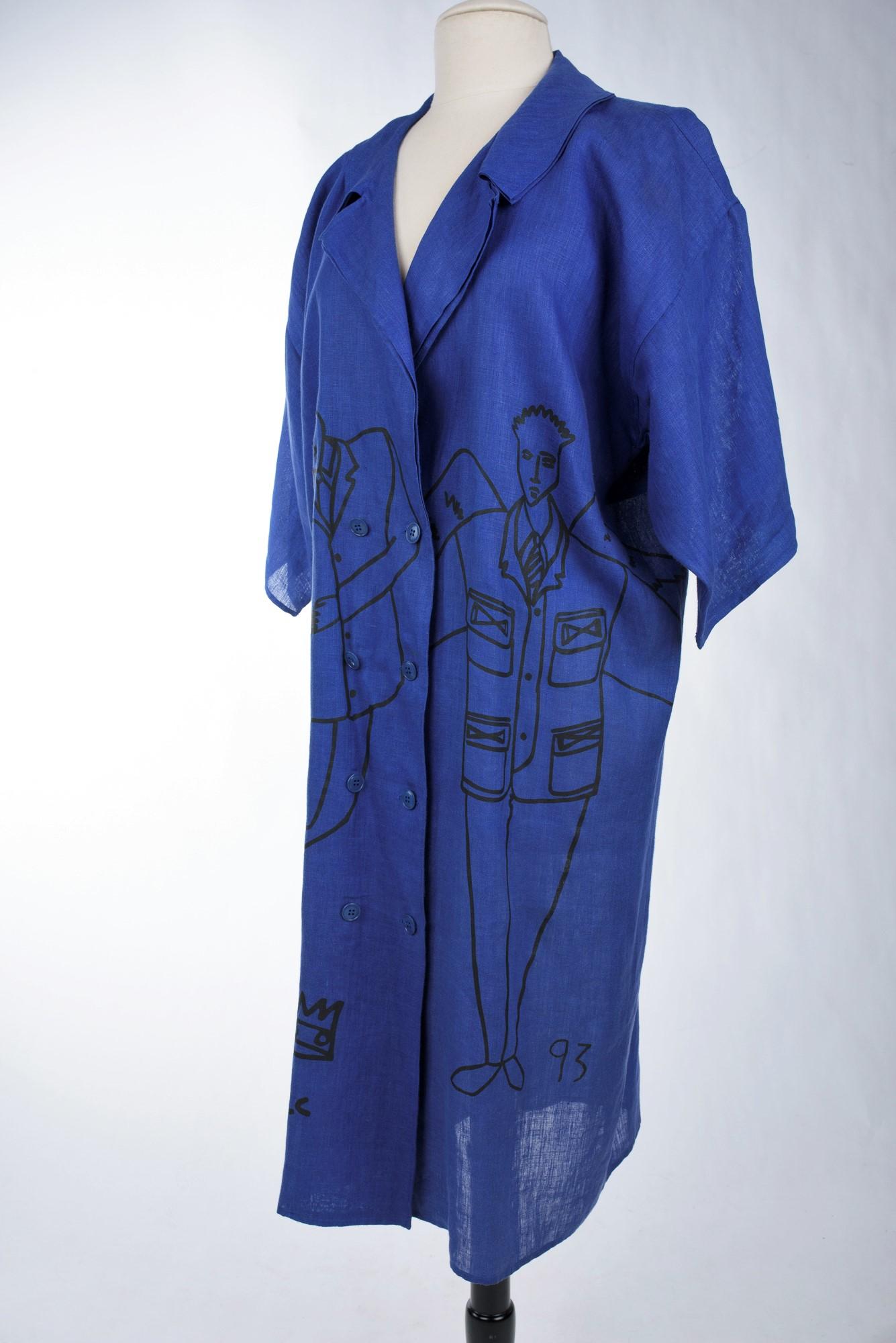 A Printed linen Blouse coat Jean-Charles de Castelbajac Ko and Co 1993  For Sale 7