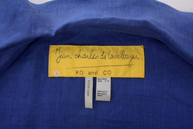 Blue A Printed linen Blouse coat Jean-Charles de Castelbajac Ko and Co 1993  For Sale