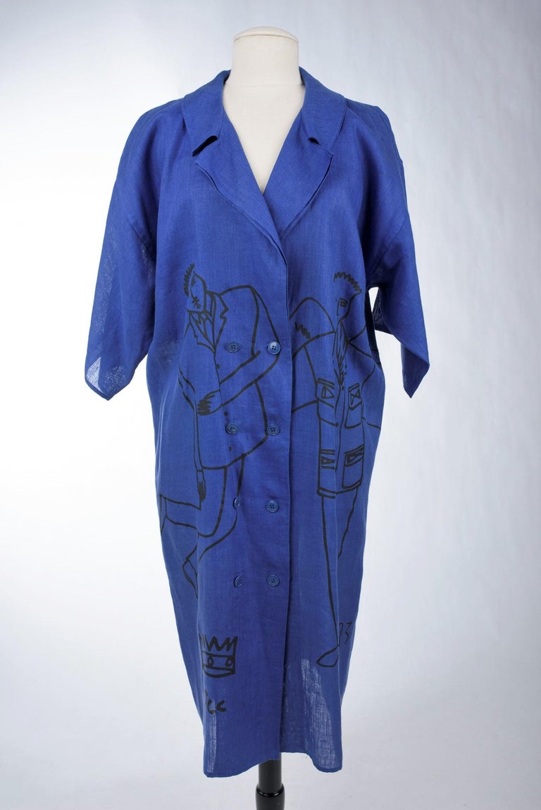 A Printed linen Blouse coat Jean-Charles de Castelbajac Ko and Co 1993  For Sale 2