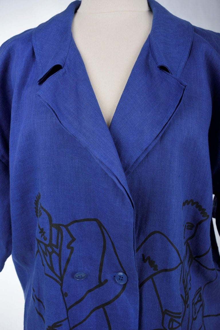 A Printed linen Blouse coat Jean-Charles de Castelbajac Ko and Co 1993  For Sale 3