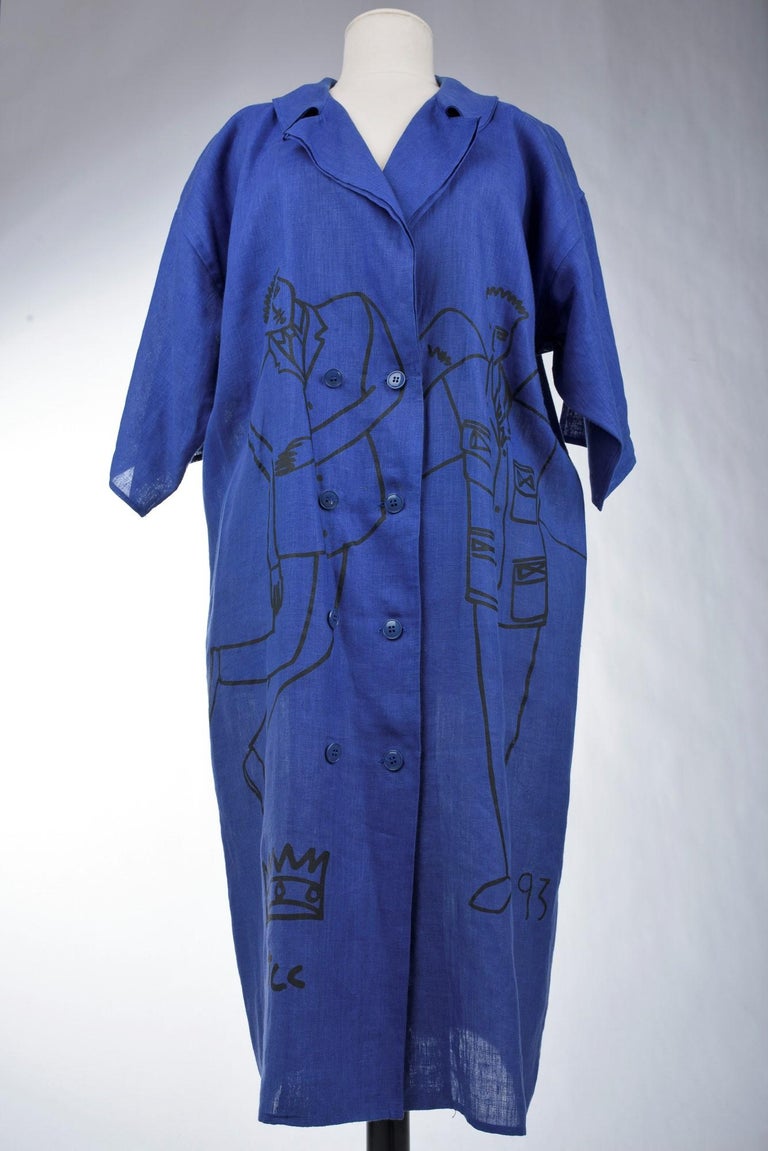 A Printed linen Blouse coat Jean-Charles de Castelbajac Ko and Co 1993  For Sale 4
